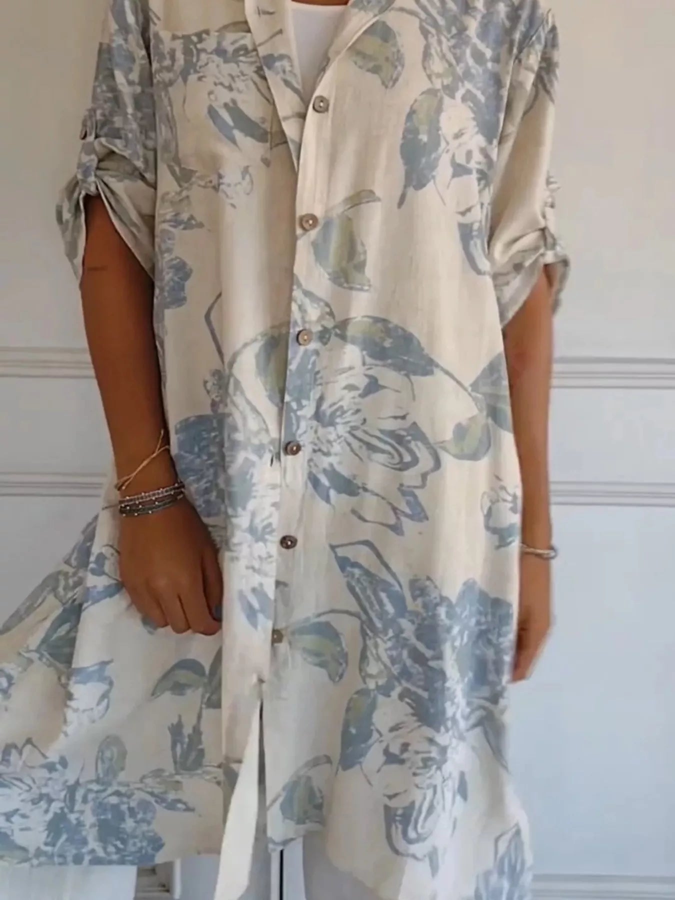 Full Size Floral Print Button - Up Shirt Dress Plus Size - MAD RUFFI