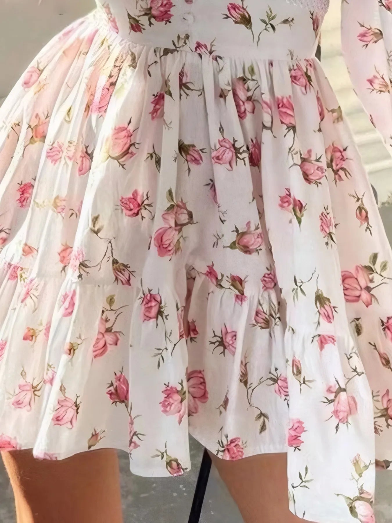 Full Size Floral Print Lace Detail V - Neck Mini Dress Plus SIze - MAD RUFFI