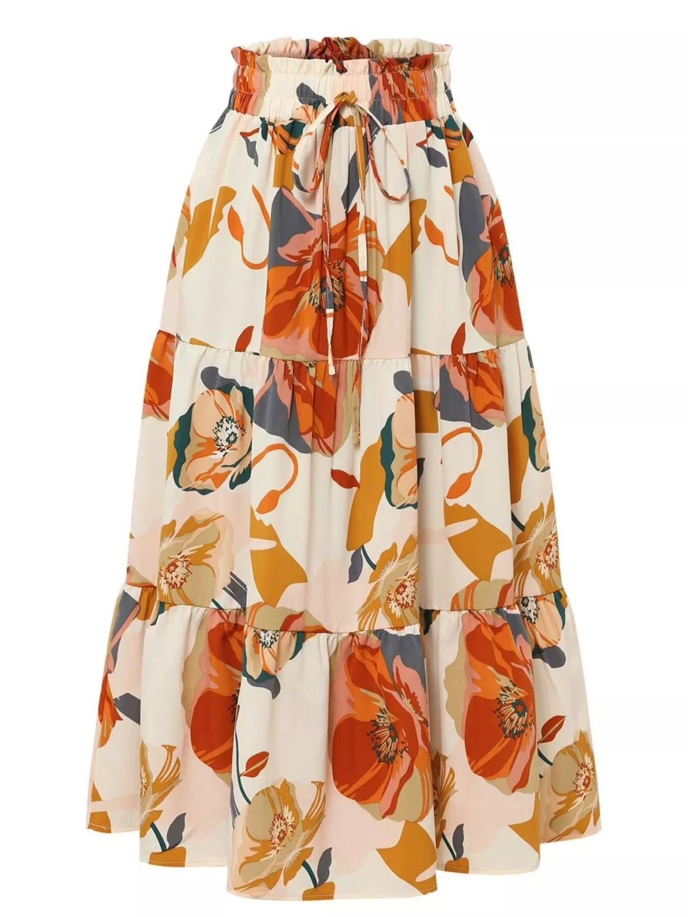 Full Size Floral Print Tiered Skirt Plus Size - MAD RUFFI