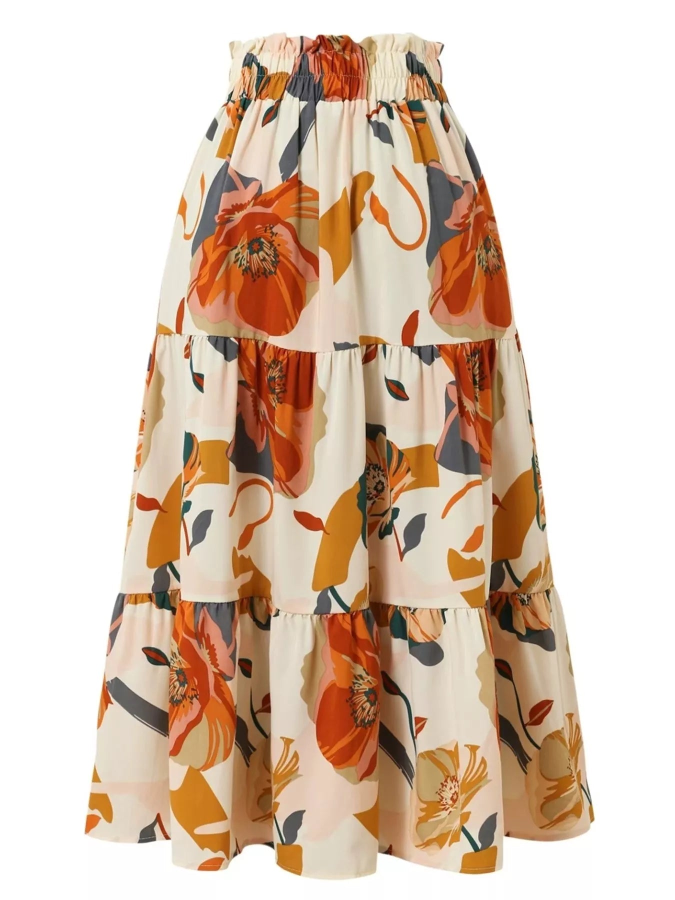 Full Size Floral Print Tiered Skirt Plus Size - MAD RUFFI