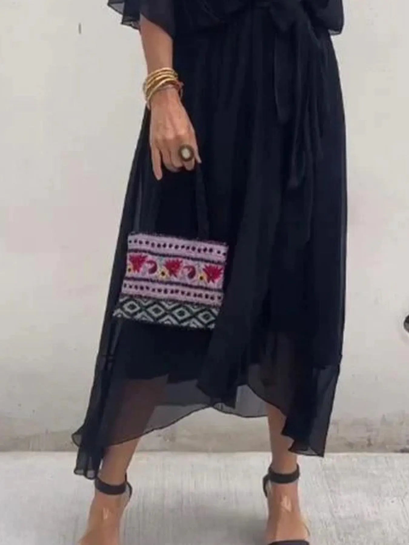 Full Size Flowy Tie Front Midi Dress with Flutter Sleeves Plus Size - MAD RUFFI