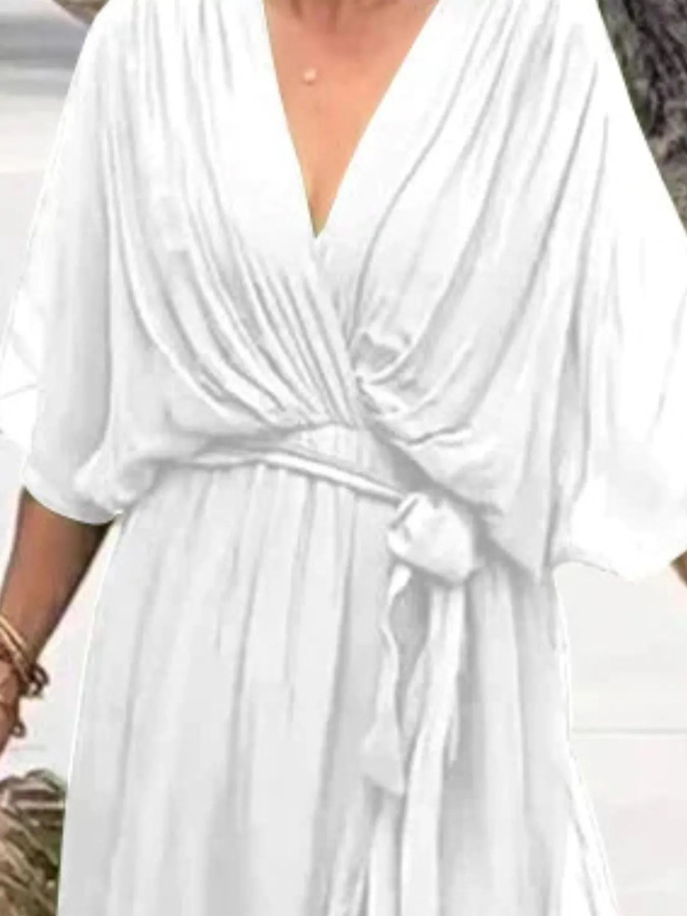 Full Size Flowy Tie Front Midi Dress with Flutter Sleeves Plus Size - MAD RUFFI