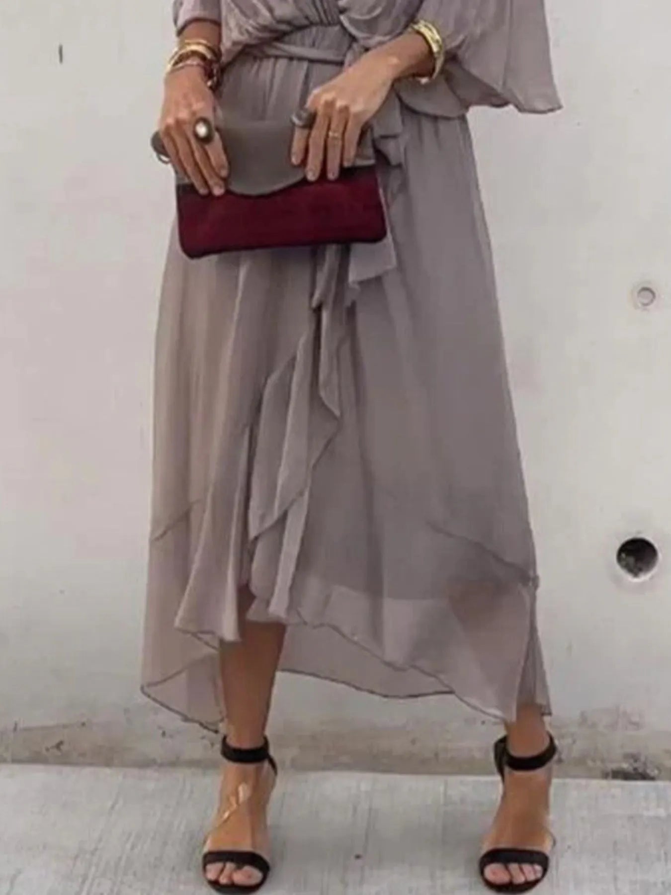 Full Size Flowy Tie Front Midi Dress with Flutter Sleeves Plus Size - MAD RUFFI