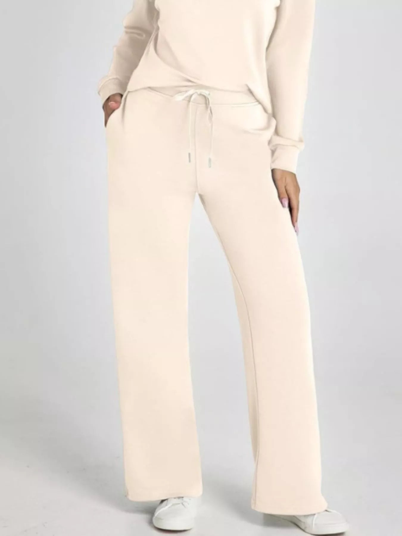 Full Size Johnny Collar Long Sleeve Top and Pants Plus Size - MAD RUFFI