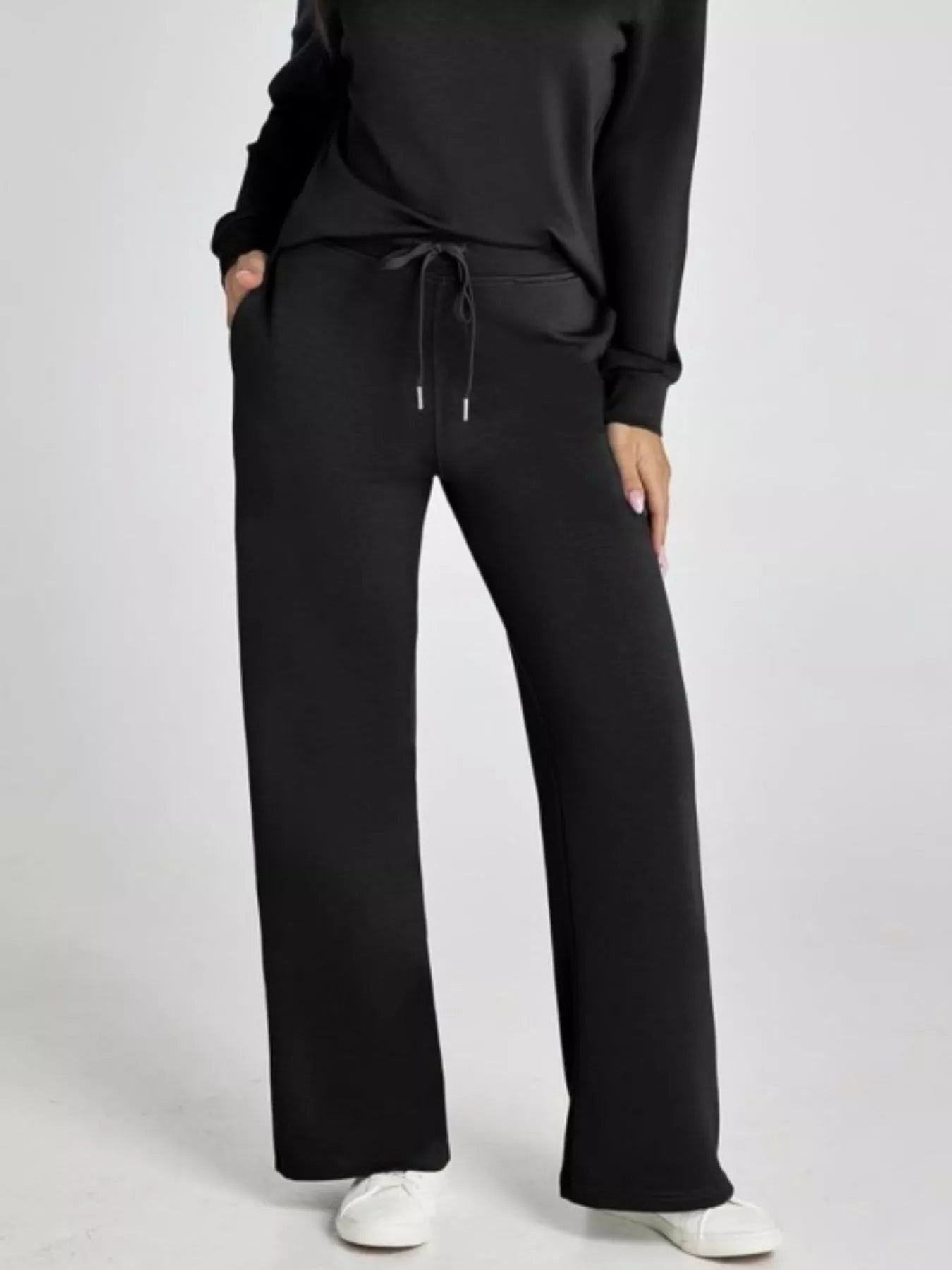 Full Size Johnny Collar Long Sleeve Top and Pants Plus Size - MAD RUFFI