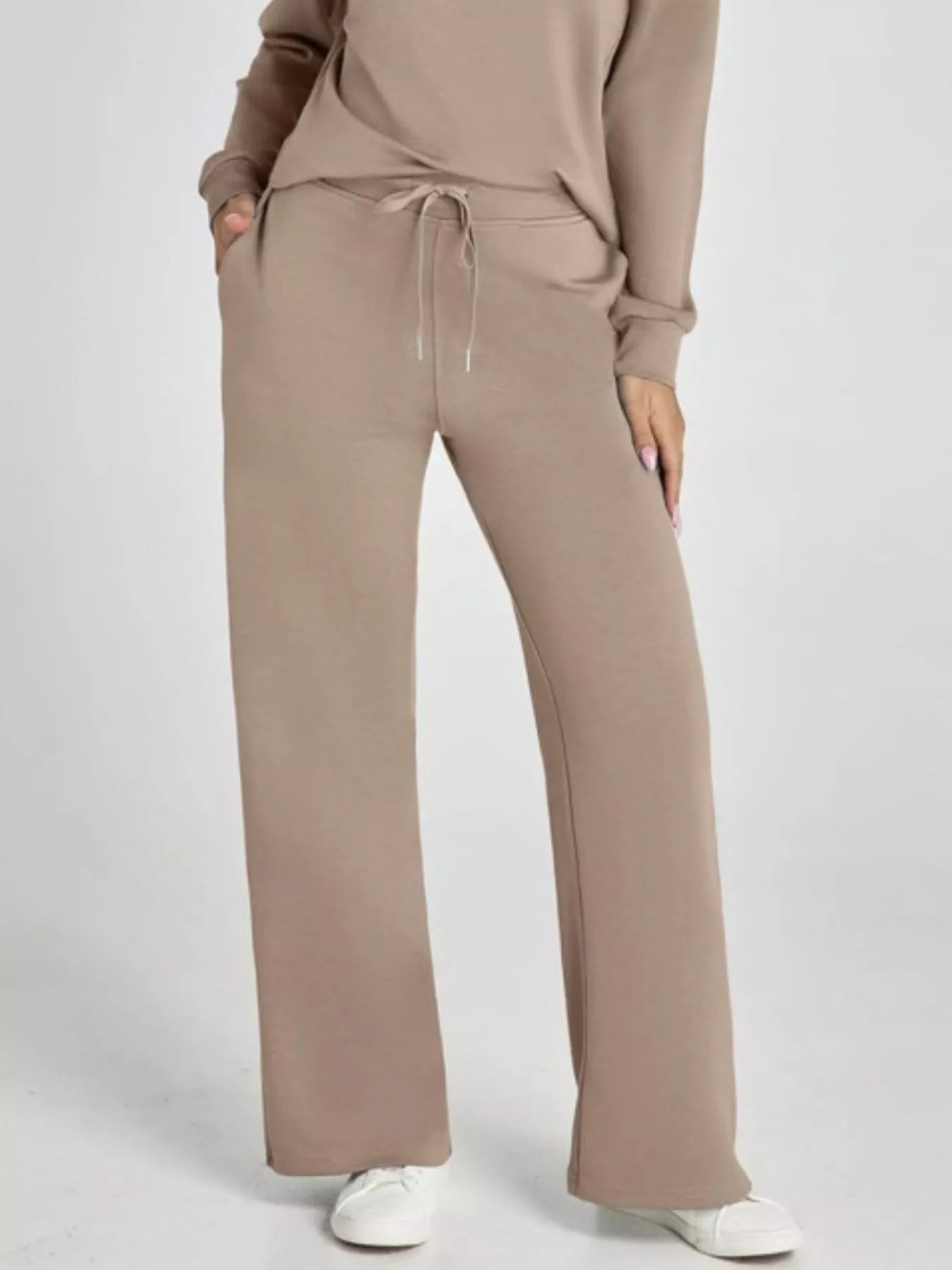 Full Size Johnny Collar Long Sleeve Top and Pants Plus Size - MAD RUFFI