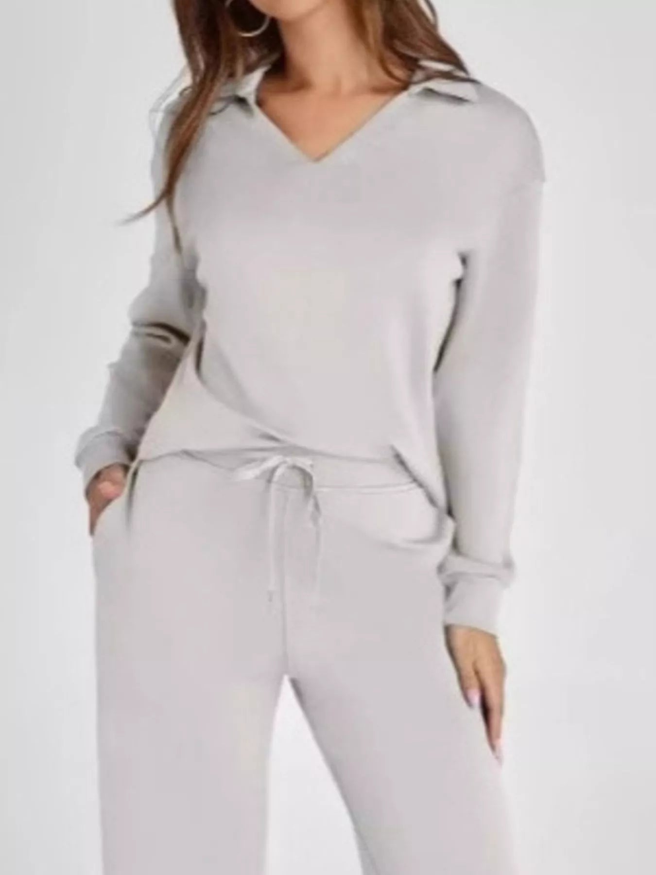 Full Size Johnny Collar Long Sleeve Top and Pants Plus Size - MAD RUFFI