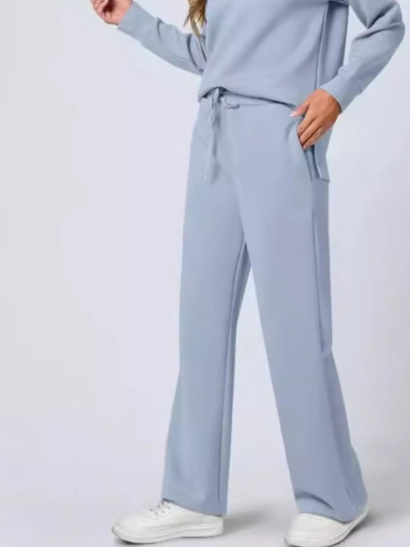 Full Size Johnny Collar Long Sleeve Top and Pants Plus Size - MAD RUFFI