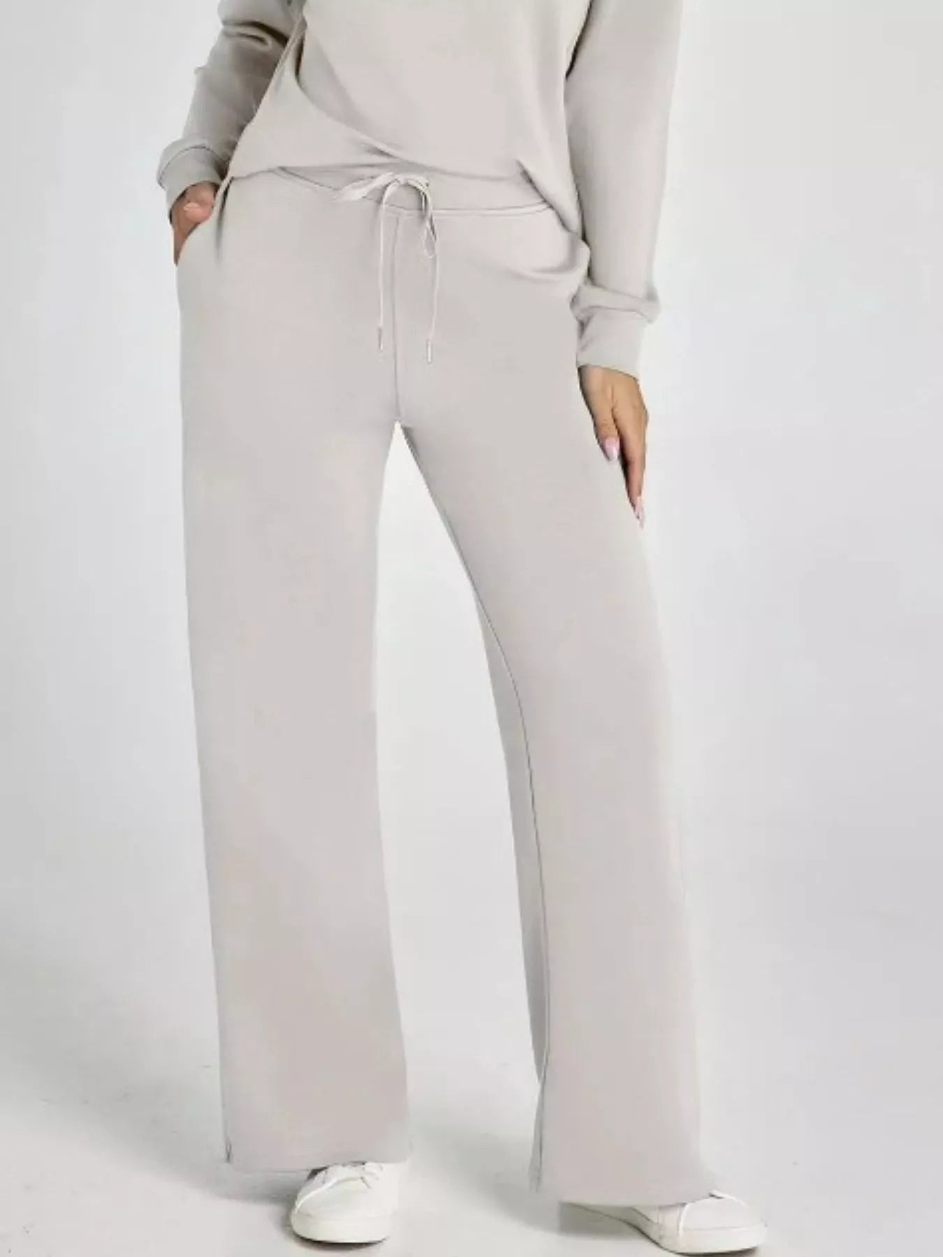 Full Size Johnny Collar Long Sleeve Top and Pants Plus Size - MAD RUFFI