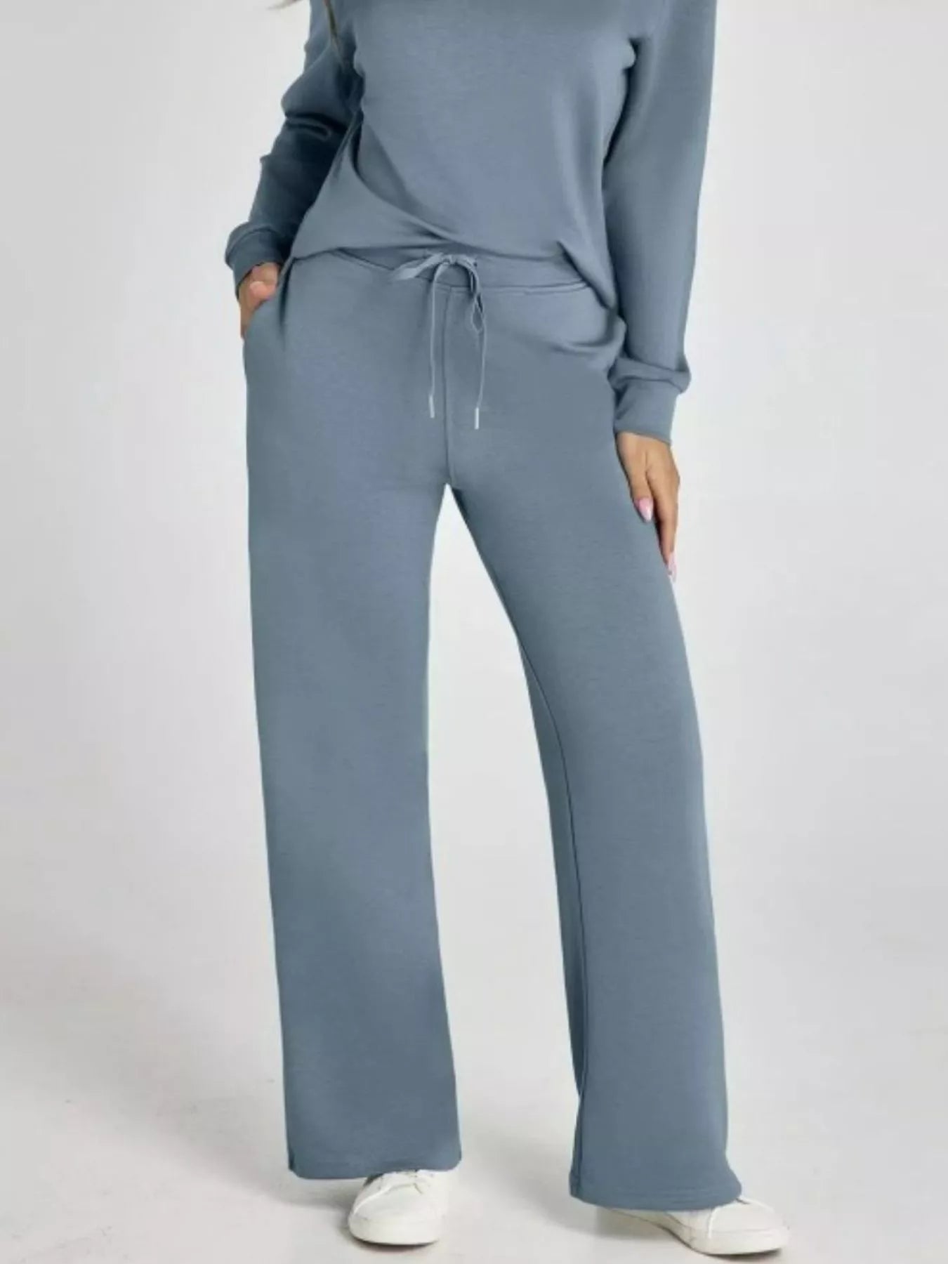 Full Size Johnny Collar Long Sleeve Top and Pants Plus Size - MAD RUFFI