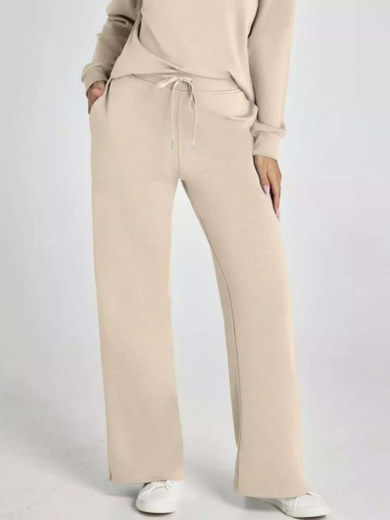 Full Size Johnny Collar Long Sleeve Top and Pants Plus Size - MAD RUFFI