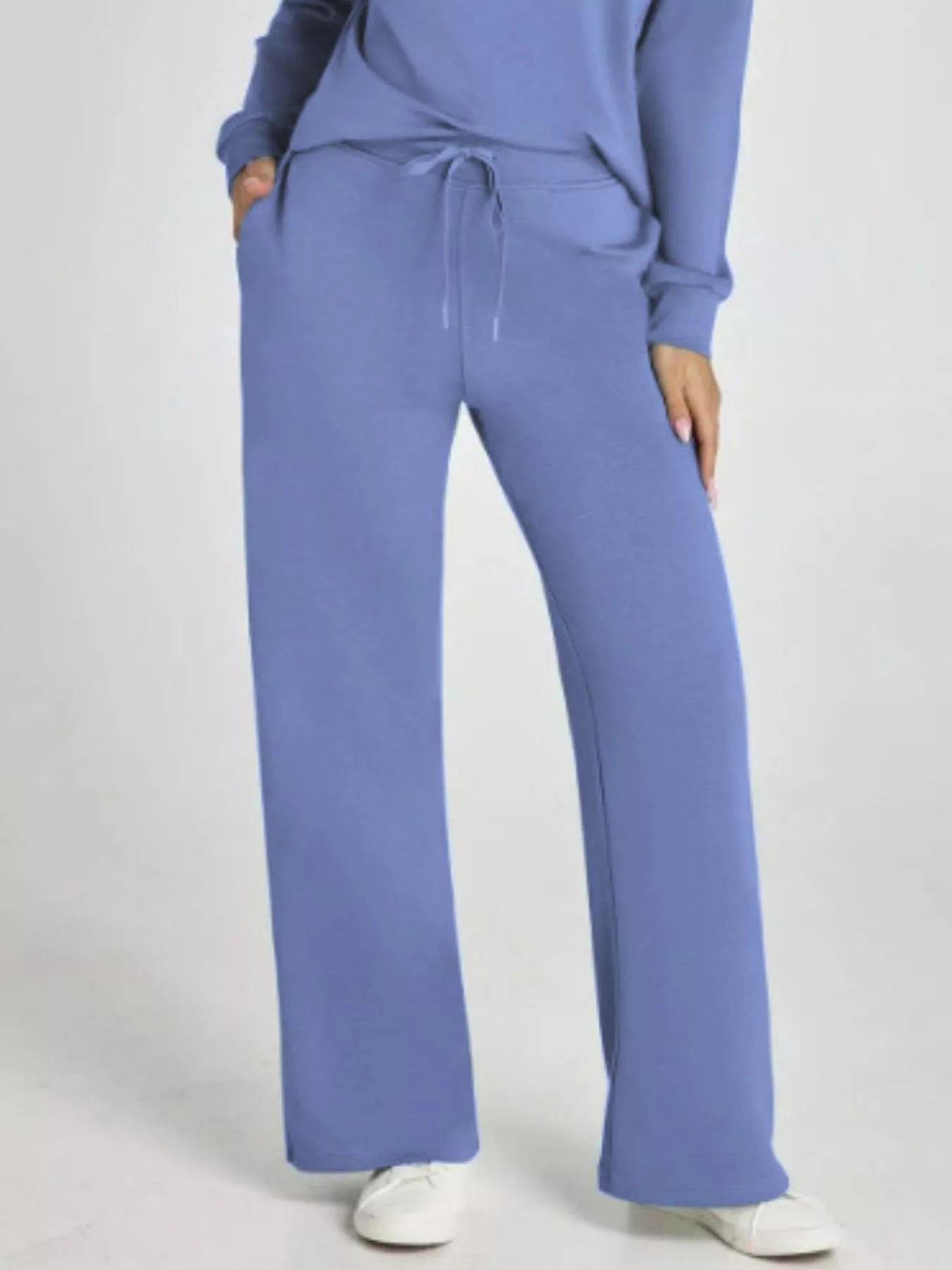 Full Size Johnny Collar Long Sleeve Top and Pants Plus Size - MAD RUFFI