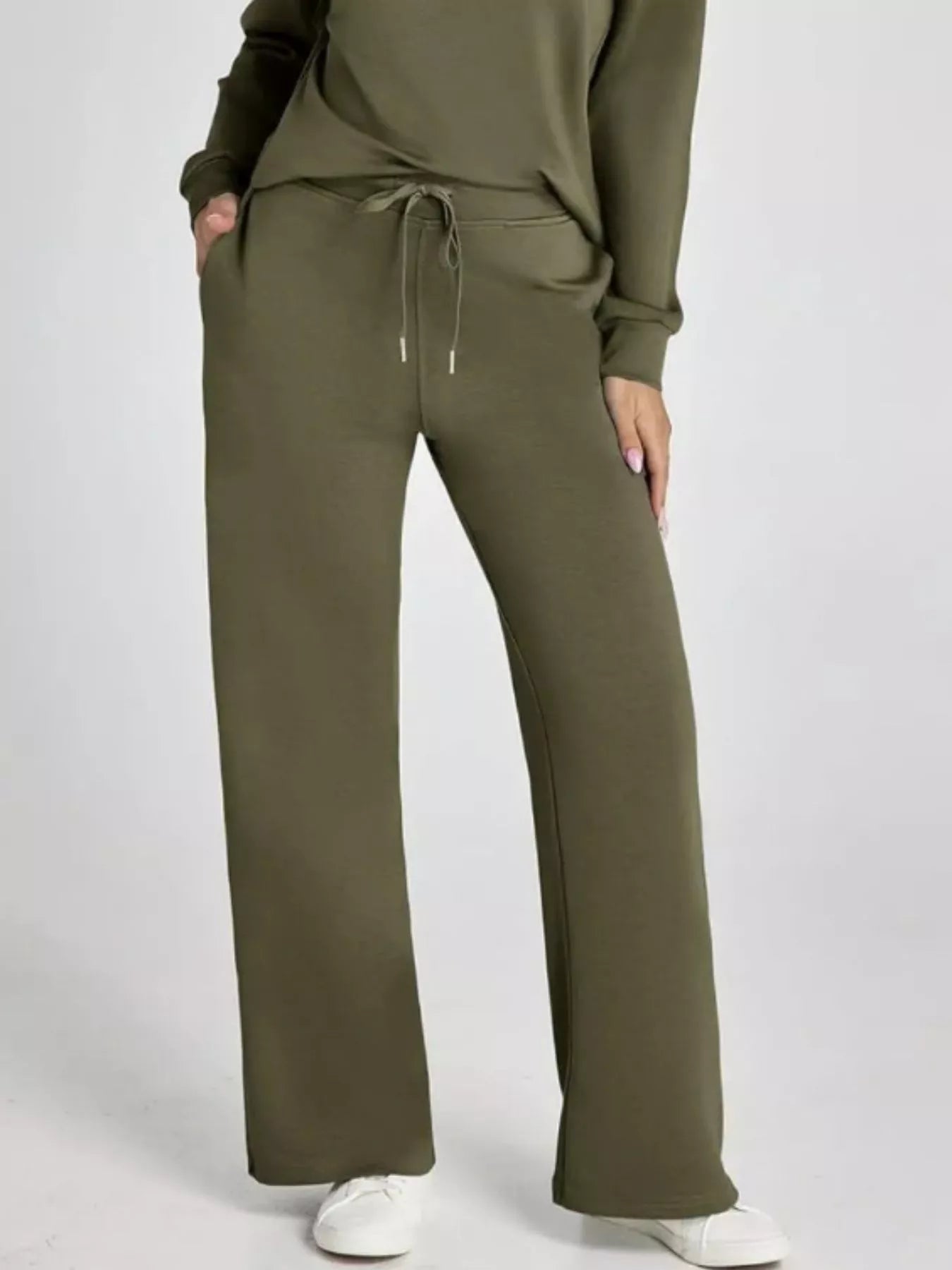 Full Size Johnny Collar Long Sleeve Top and Pants Plus Size - MAD RUFFI