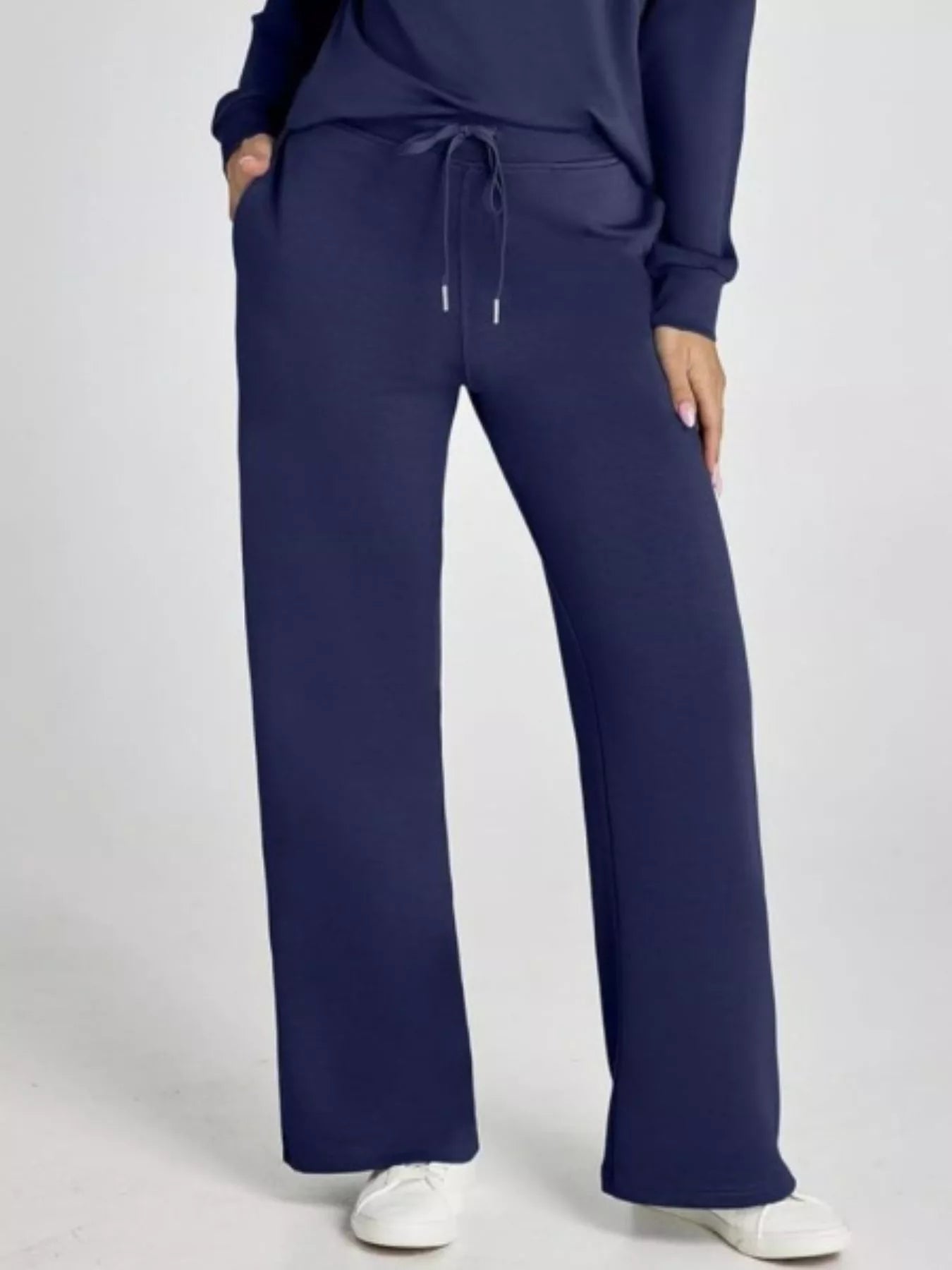 Full Size Johnny Collar Long Sleeve Top and Pants Plus Size - MAD RUFFI