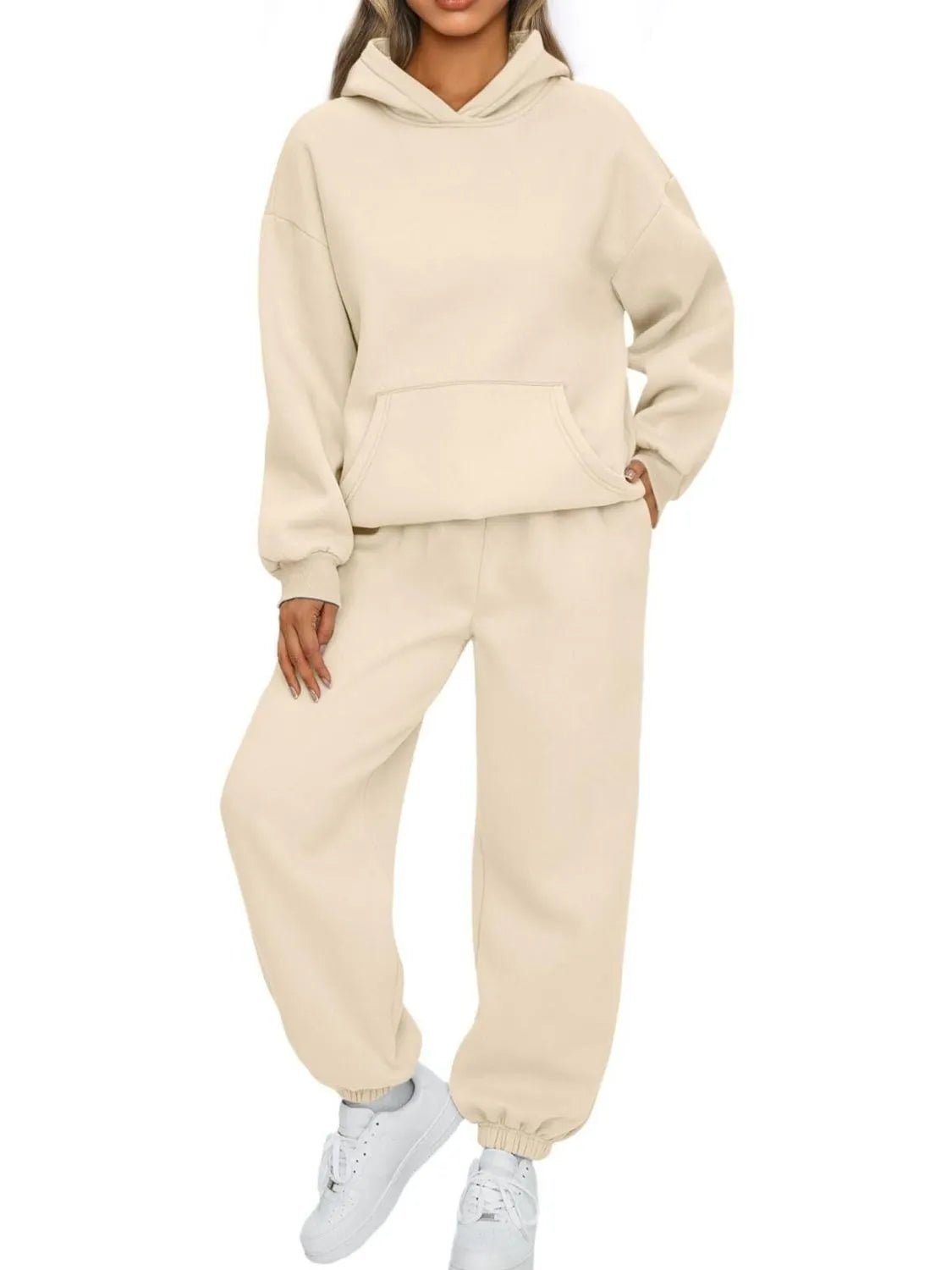 Full Size Kangaroo Pocket Hoodie and Joggers Set Plus Size - MAD RUFFI