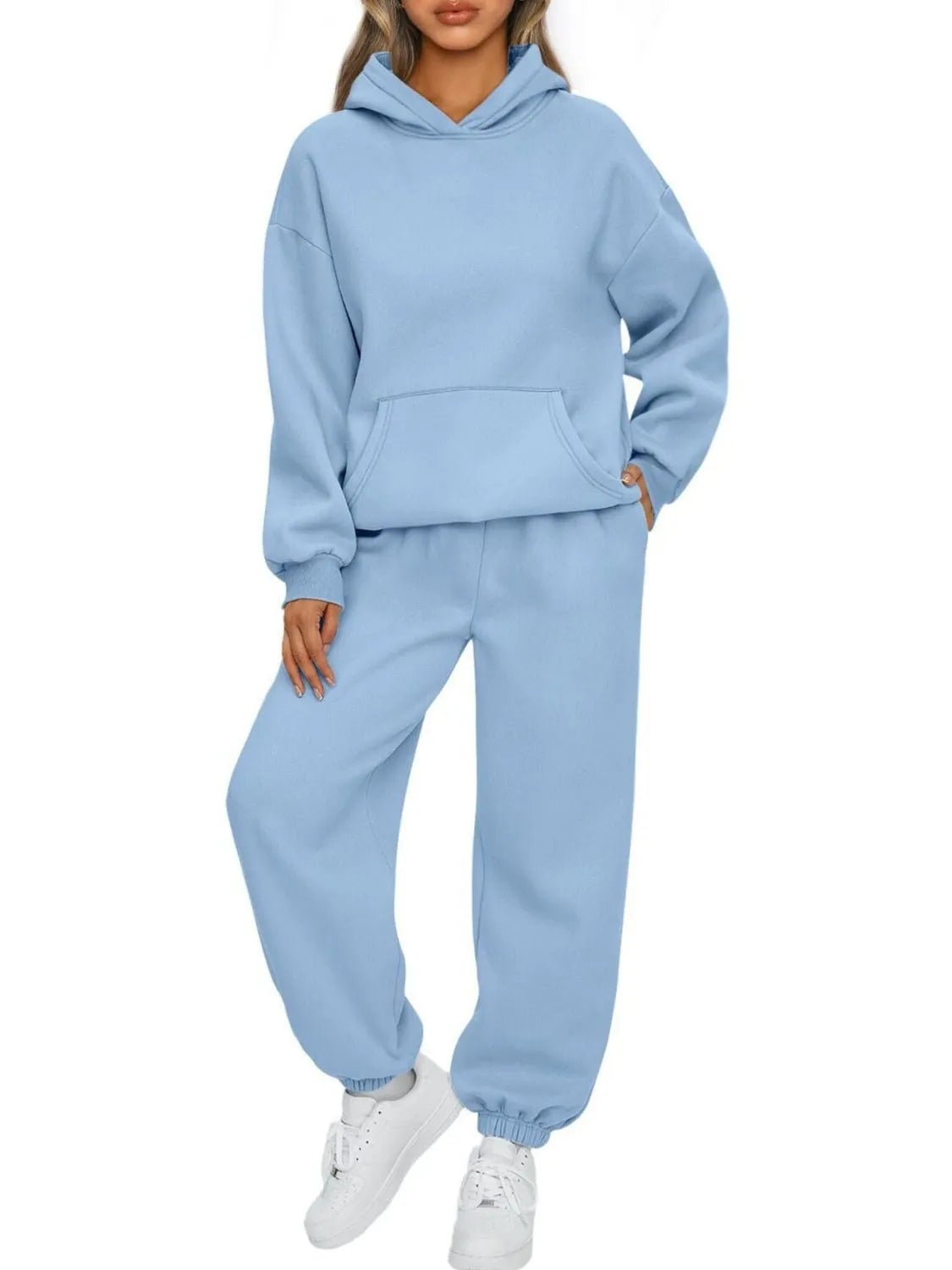 Full Size Kangaroo Pocket Hoodie and Joggers Set Plus Size - MAD RUFFI