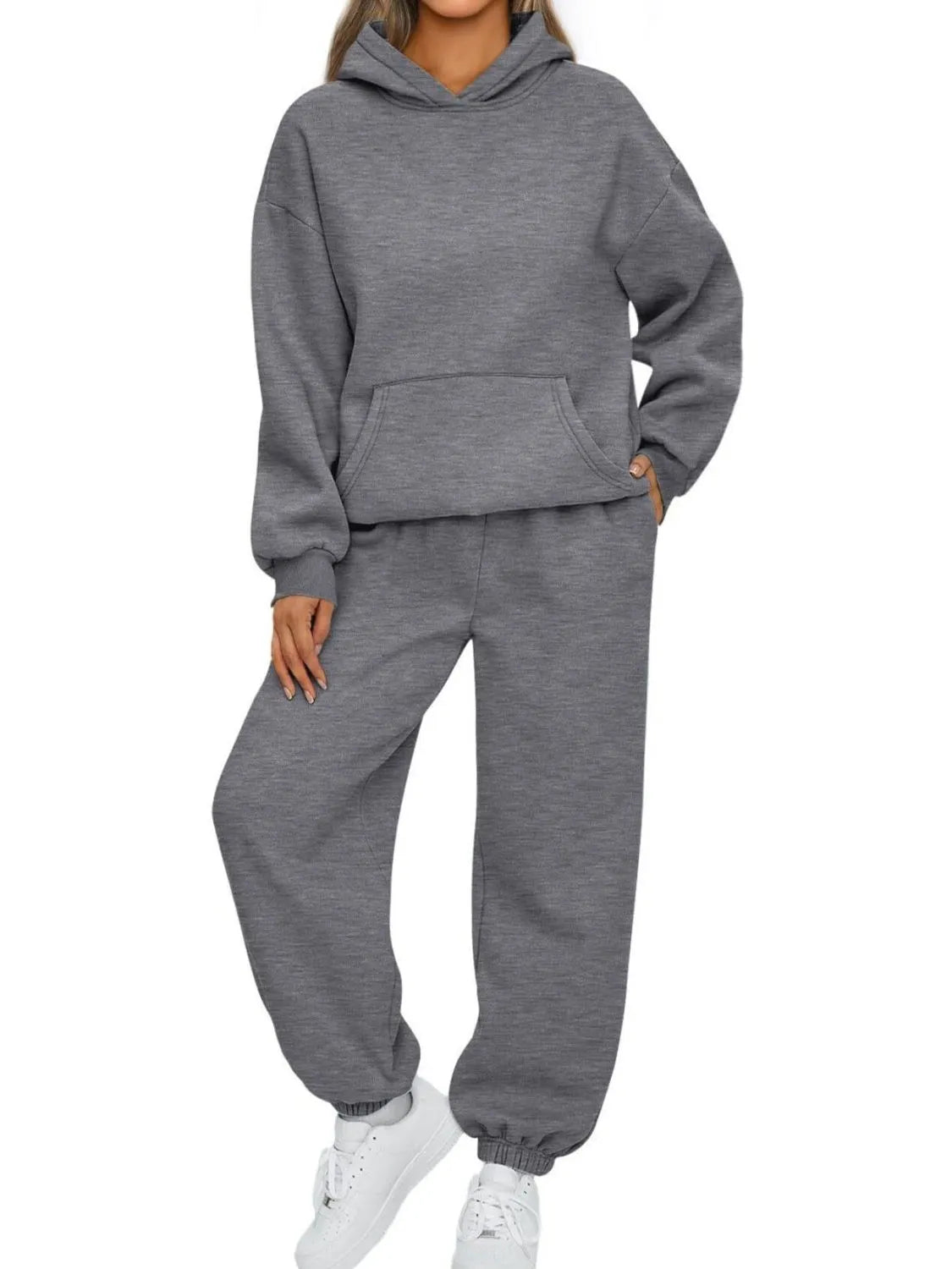 Full Size Kangaroo Pocket Hoodie and Joggers Set Plus Size - MAD RUFFI