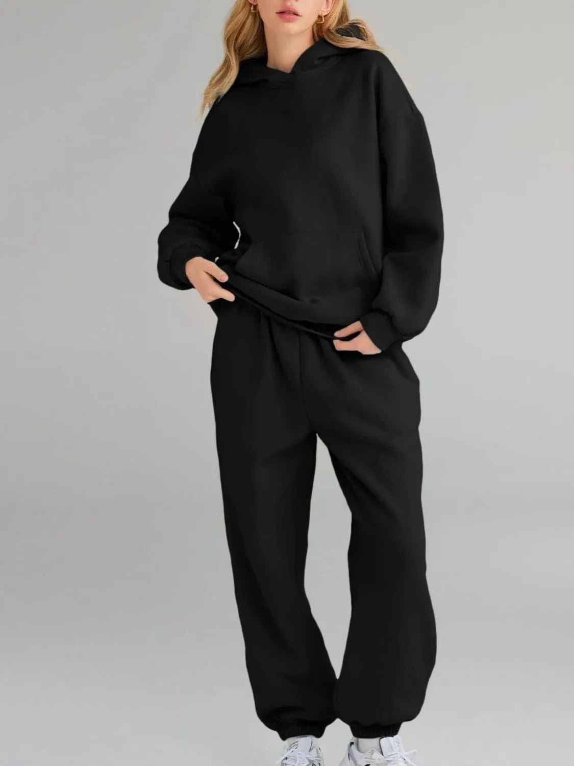 Full Size Kangaroo Pocket Hoodie and Joggers Set Plus Size - MAD RUFFI
