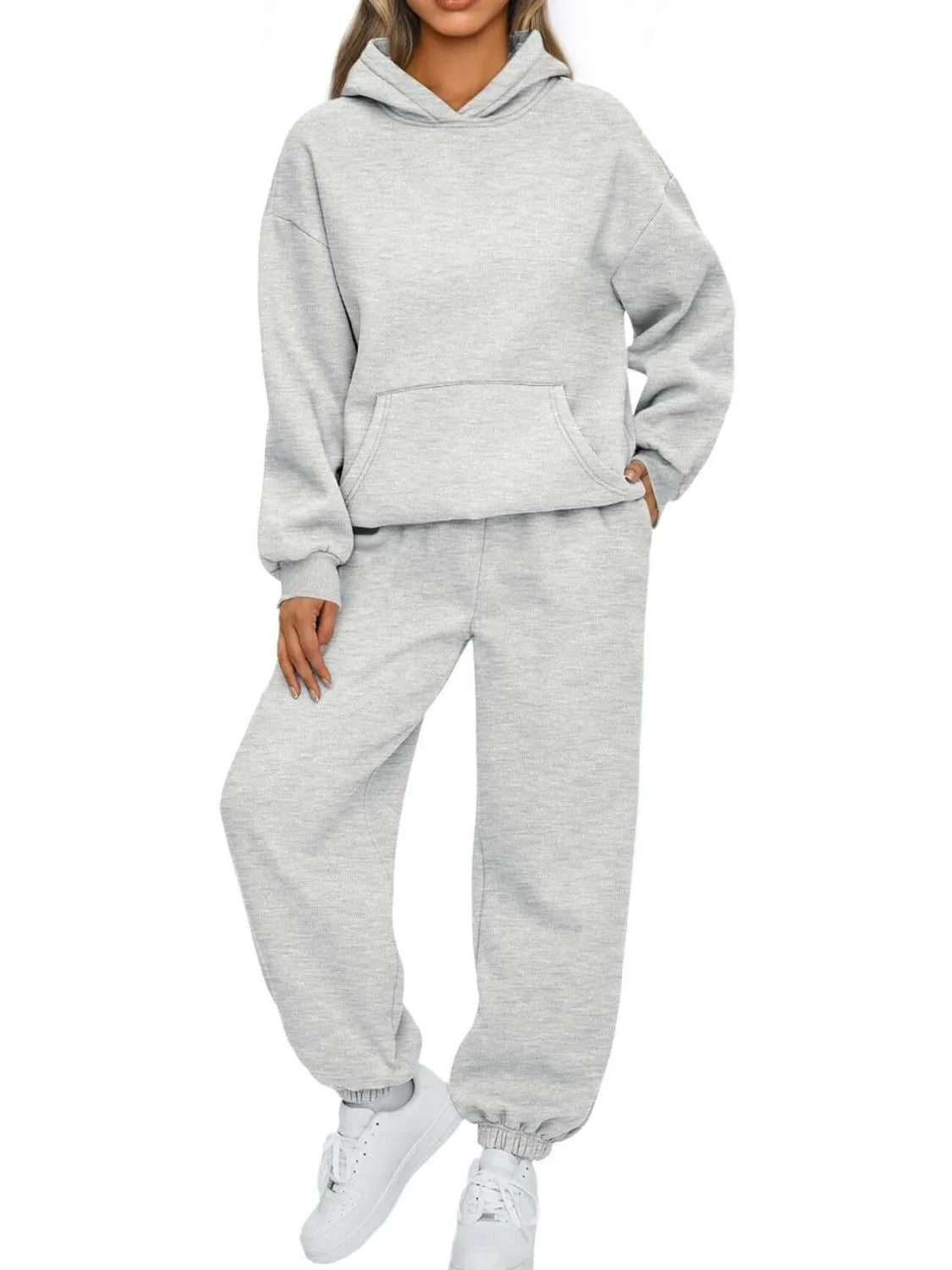 Full Size Kangaroo Pocket Hoodie and Joggers Set Plus Size - MAD RUFFI