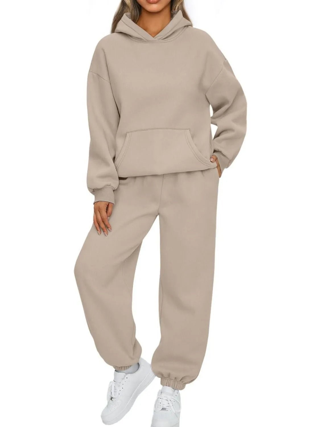 Full Size Kangaroo Pocket Hoodie and Joggers Set Plus Size - MAD RUFFI