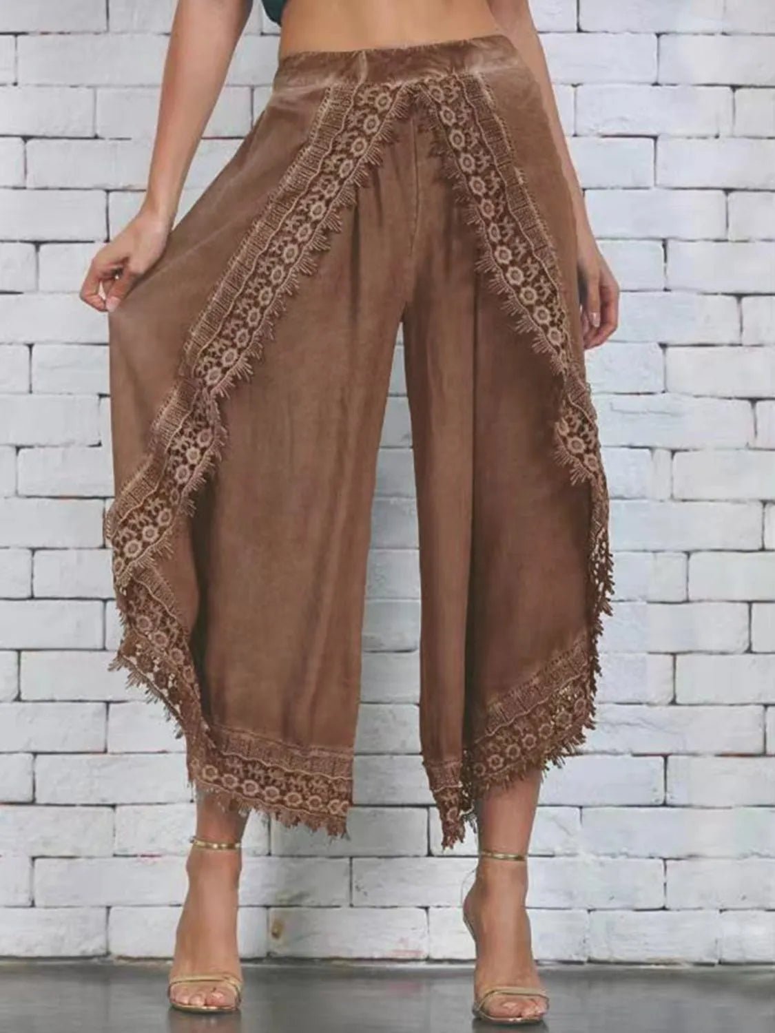 Full Size Lace Detail Wide Leg Pants Plus Size - MAD RUFFI