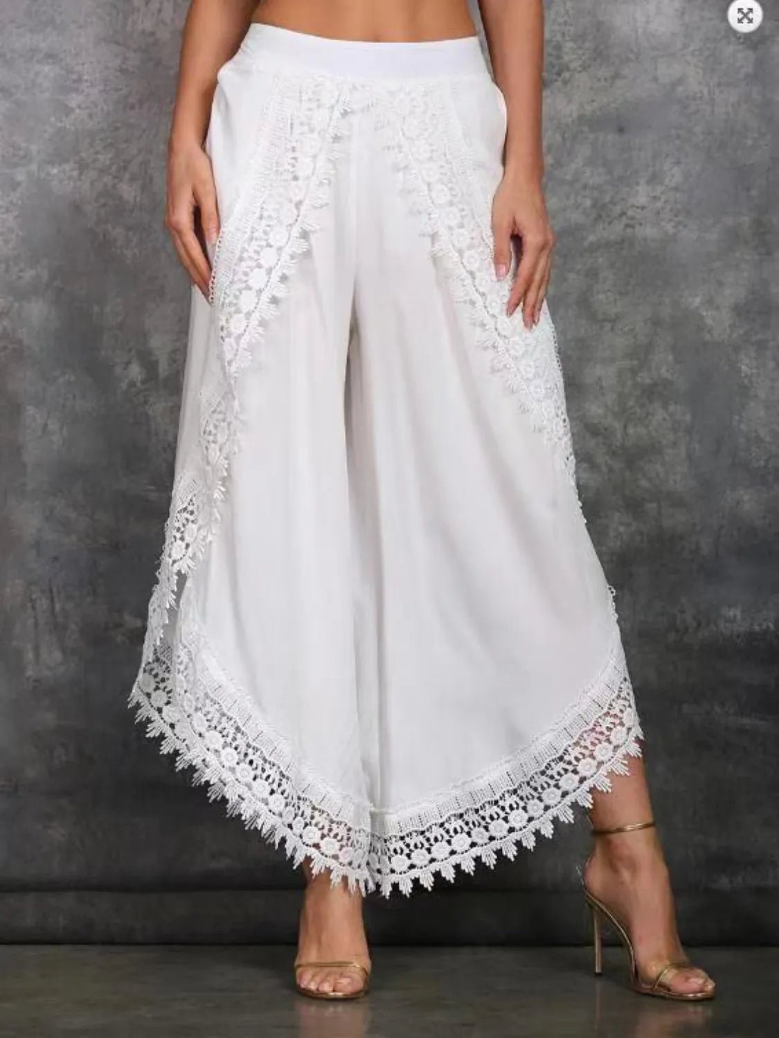Full Size Lace Detail Wide Leg Pants Plus Size - MAD RUFFI