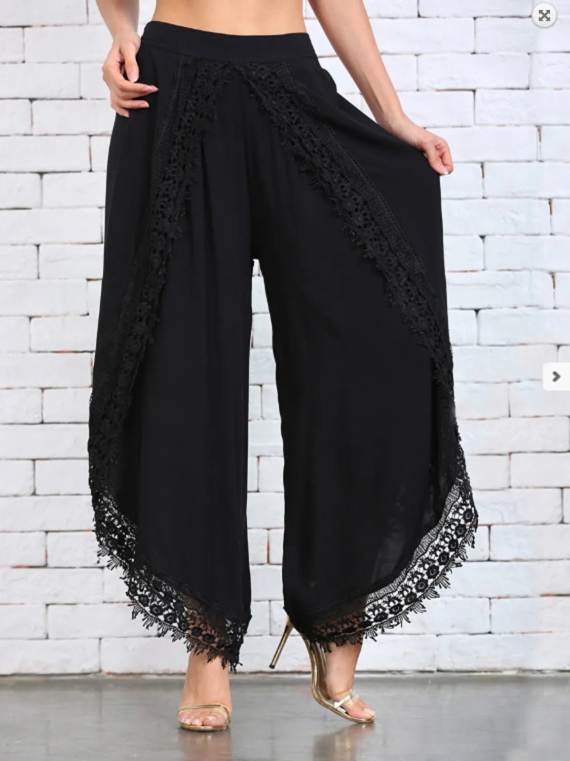 Full Size Lace Detail Wide Leg Pants Plus Size - MAD RUFFI