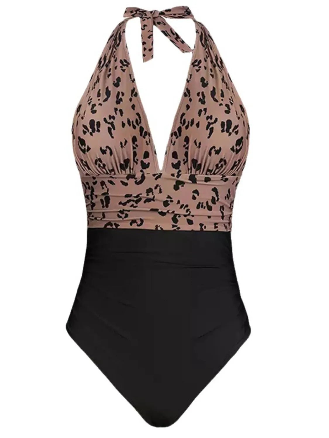 Full Size Leopard Halter Neck One - Piece Swimwear Plus Size - MAD RUFFI