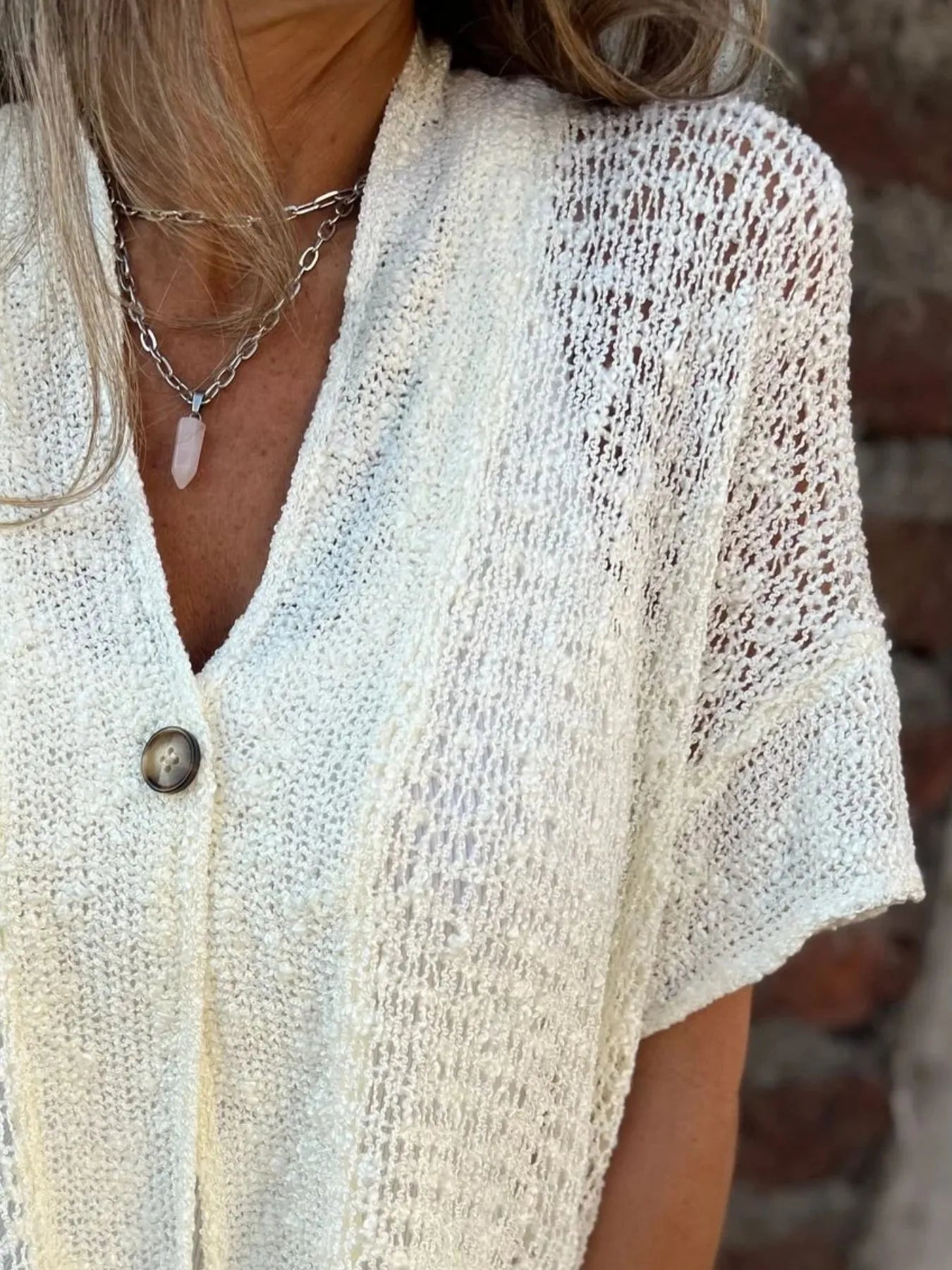 Full Size One Button Openwork Cardigan Plus Size - MAD RUFFI