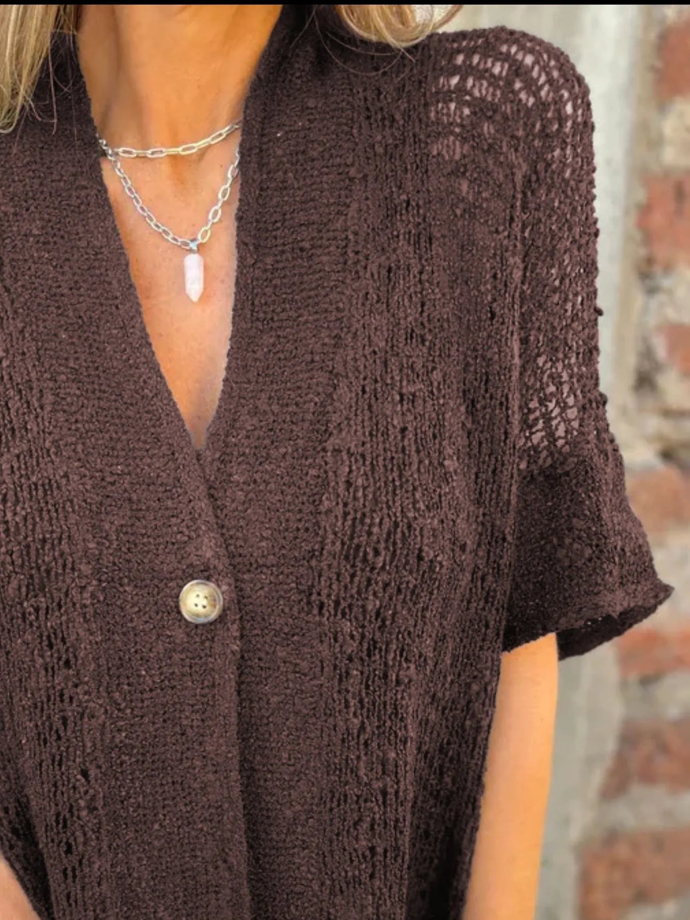 Full Size One Button Openwork Cardigan Plus Size - MAD RUFFI