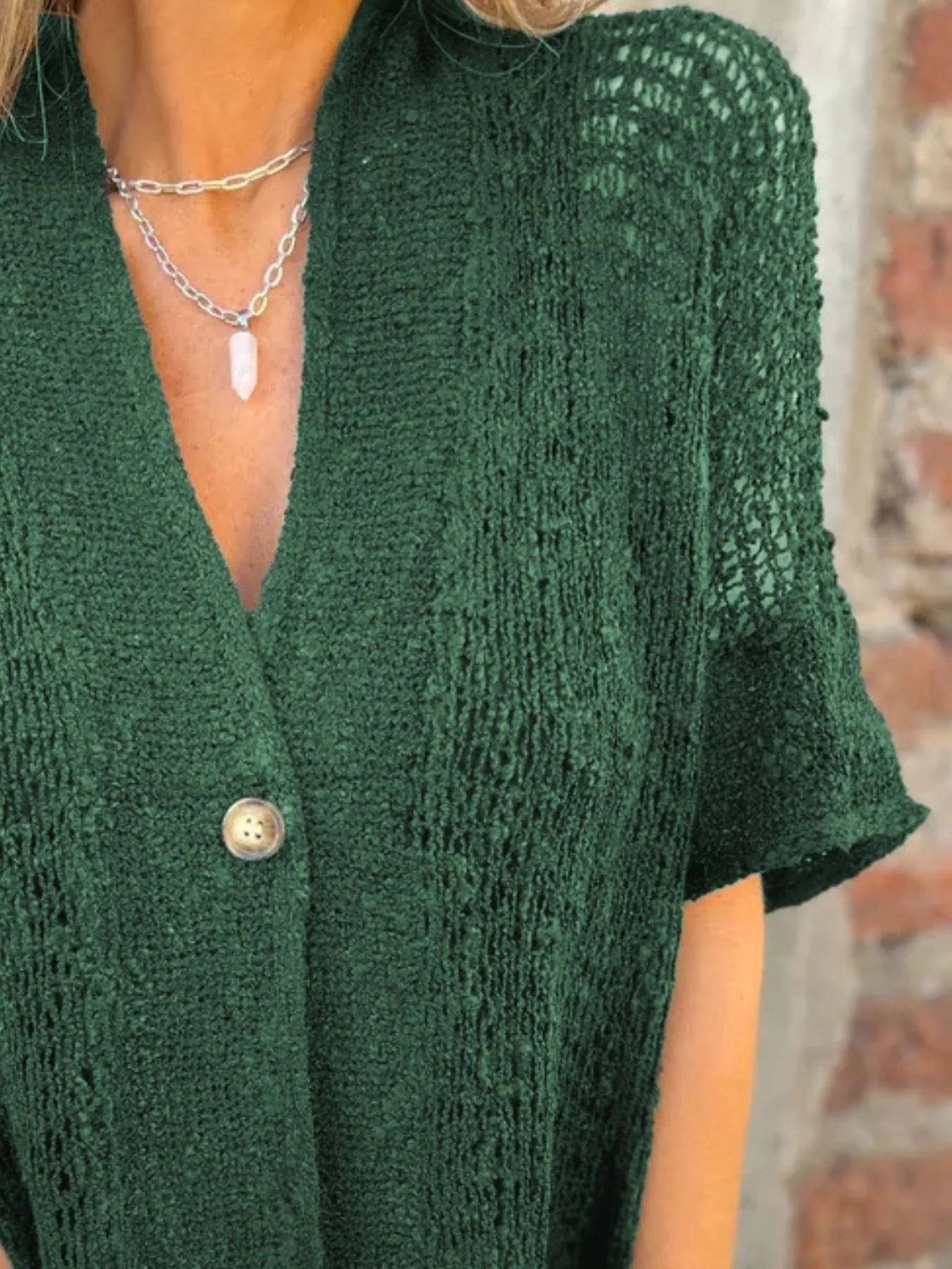 Full Size One Button Openwork Cardigan Plus Size - MAD RUFFI