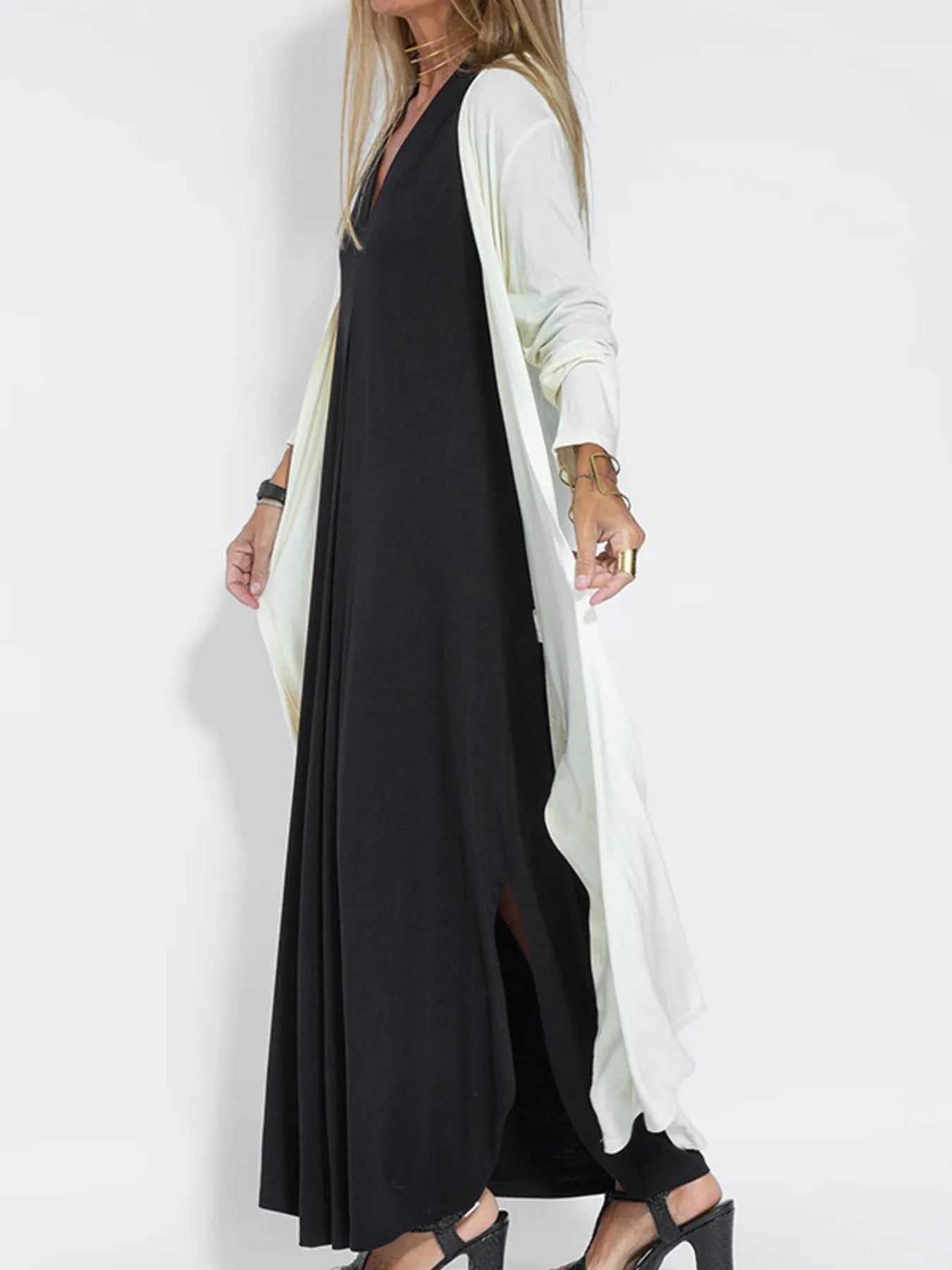 Full Size Open Front Side Slit Longline Cardigan Plus Size - MAD RUFFI