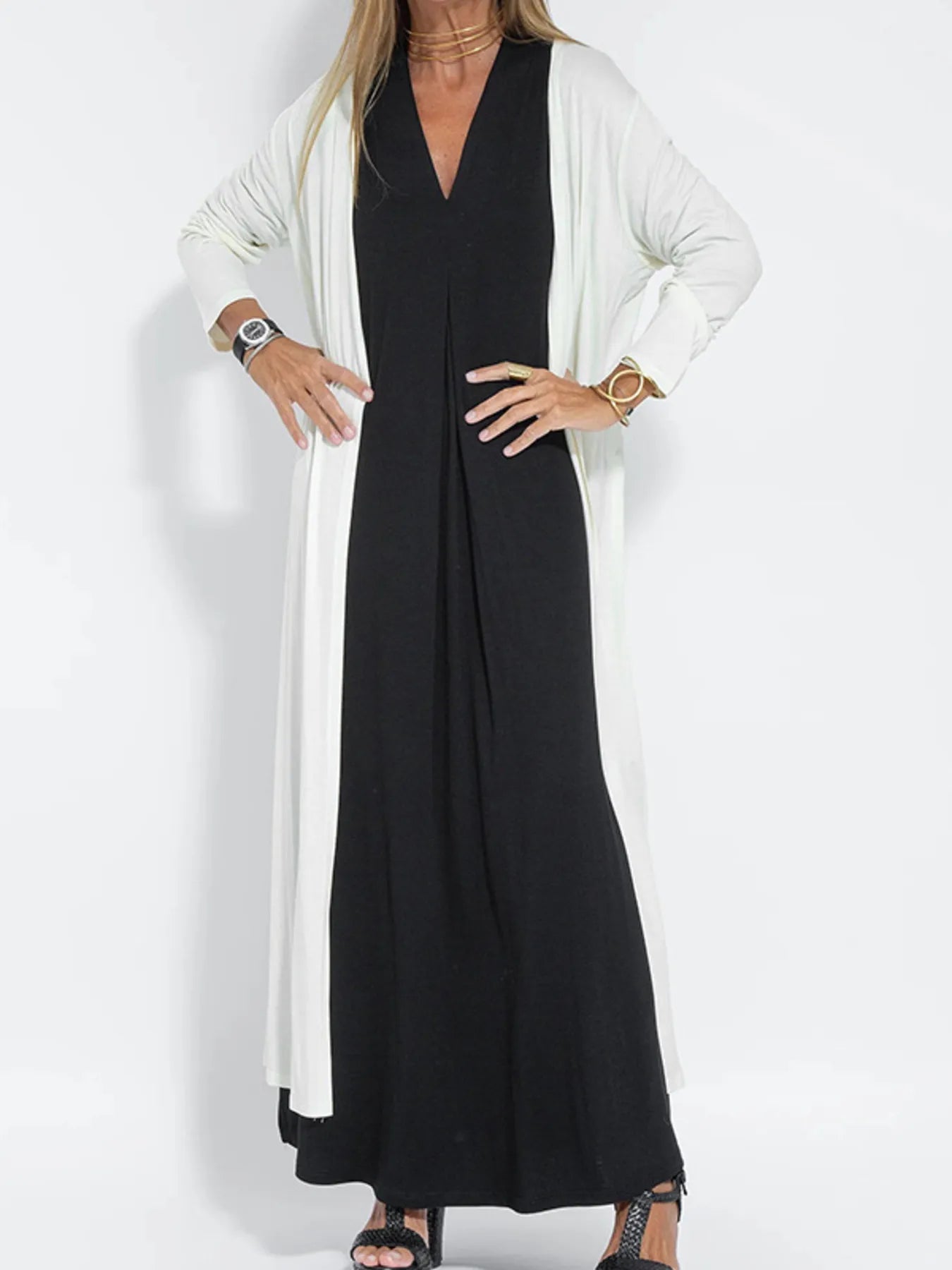 Full Size Open Front Side Slit Longline Cardigan Plus Size - MAD RUFFI