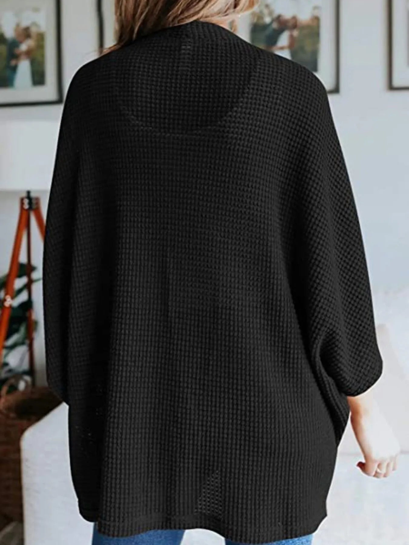 Full Size Open Front Waffle Knit Cardigan Plus Size - MAD RUFFI