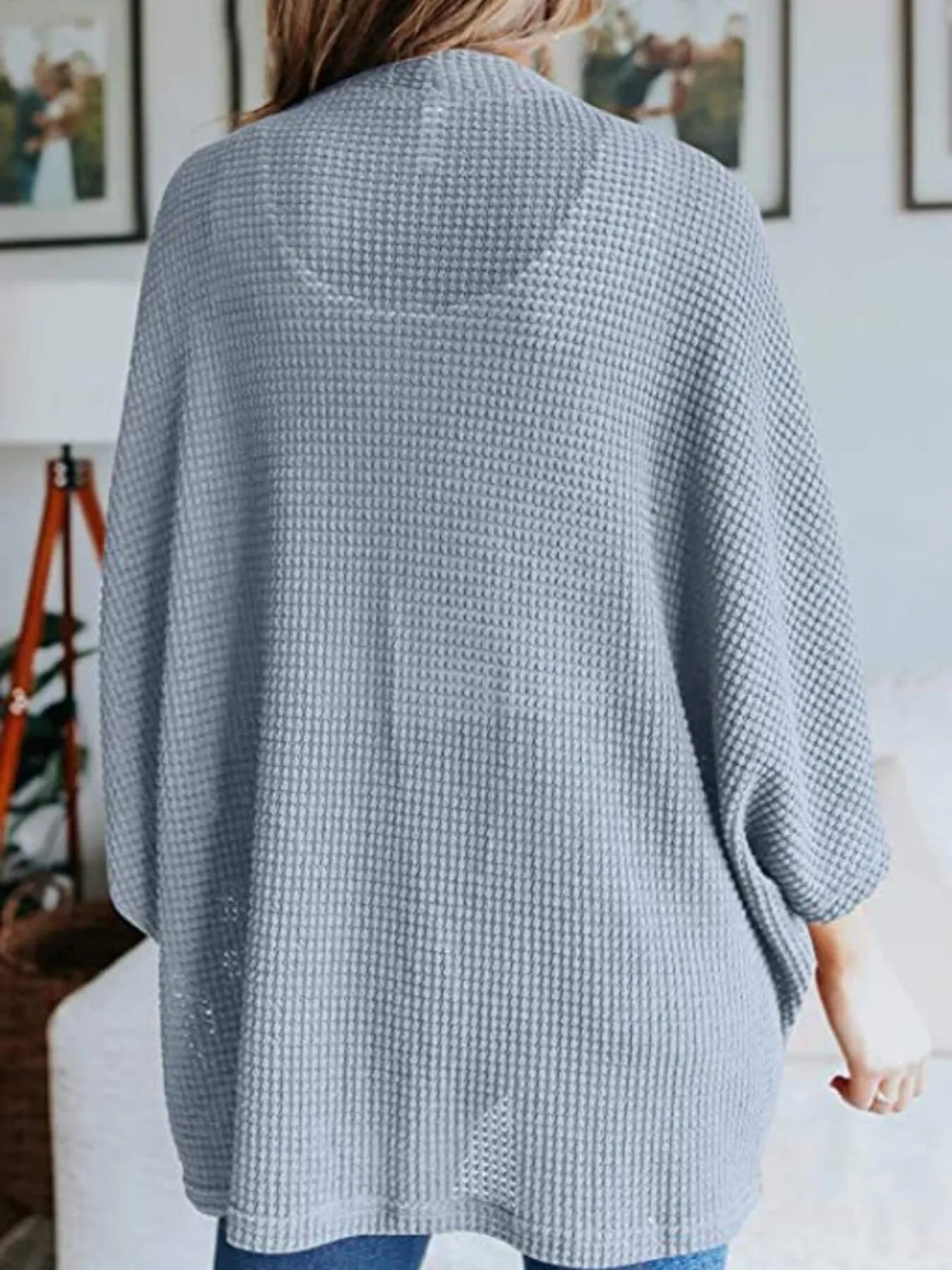 Full Size Open Front Waffle Knit Cardigan Plus Size - MAD RUFFI