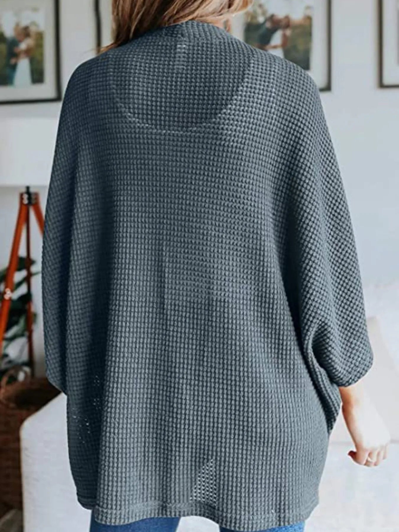 Full Size Open Front Waffle Knit Cardigan Plus Size - MAD RUFFI