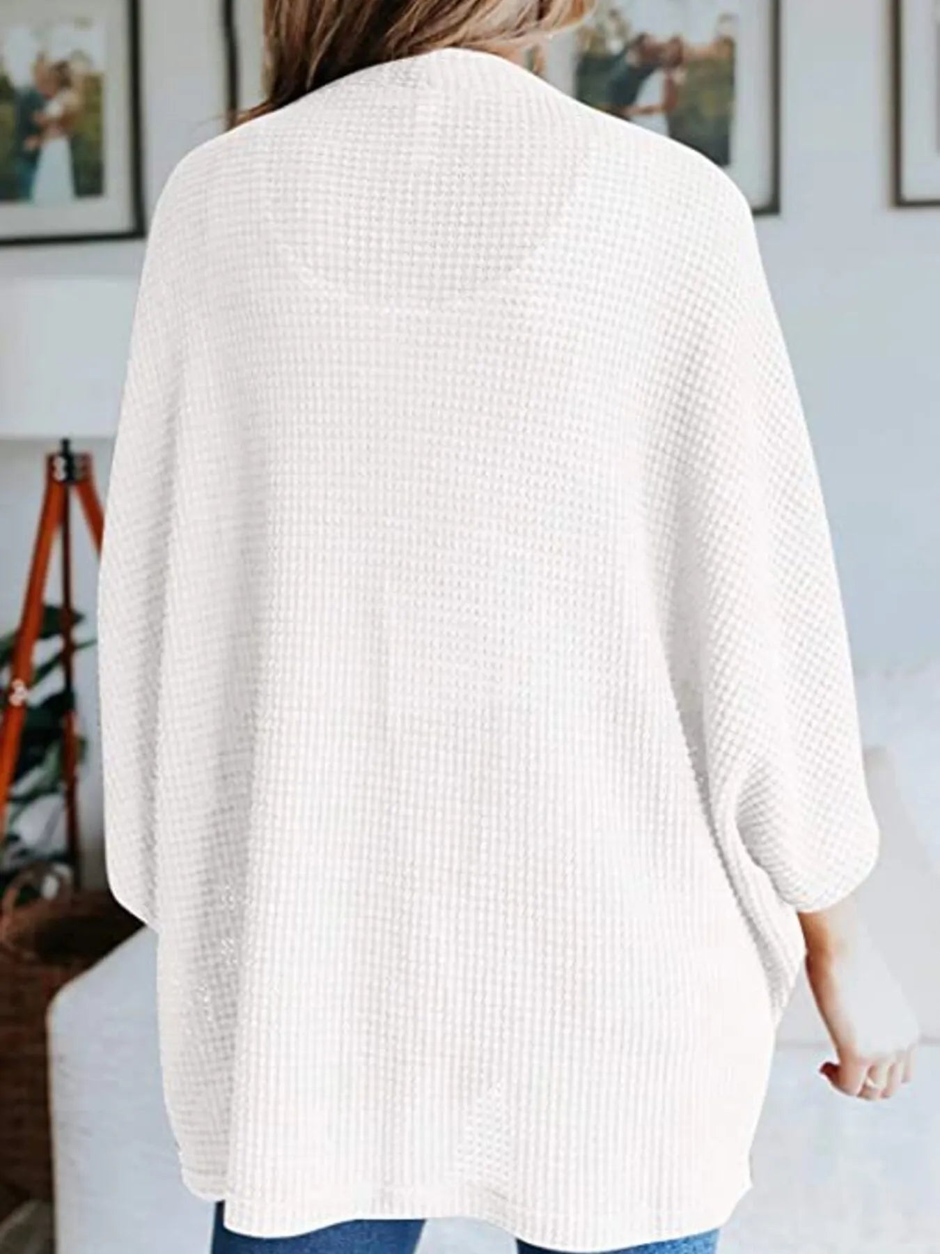 Full Size Open Front Waffle Knit Cardigan Plus Size - MAD RUFFI