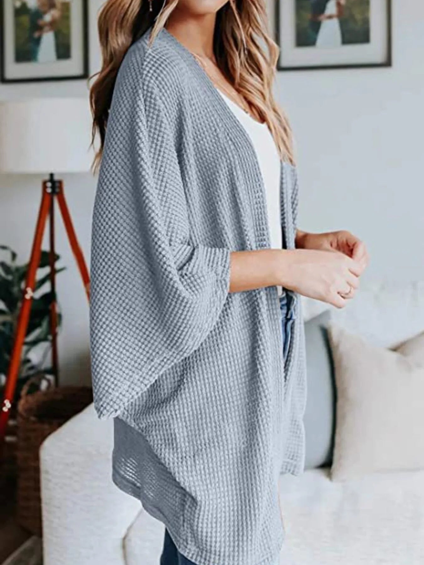 Full Size Open Front Waffle Knit Cardigan Plus Size - MAD RUFFI