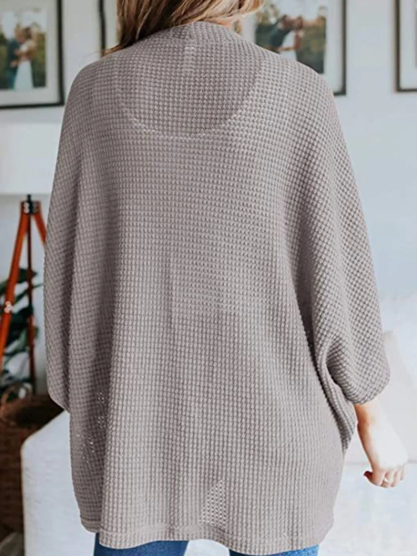 Full Size Open Front Waffle Knit Cardigan Plus Size - MAD RUFFI