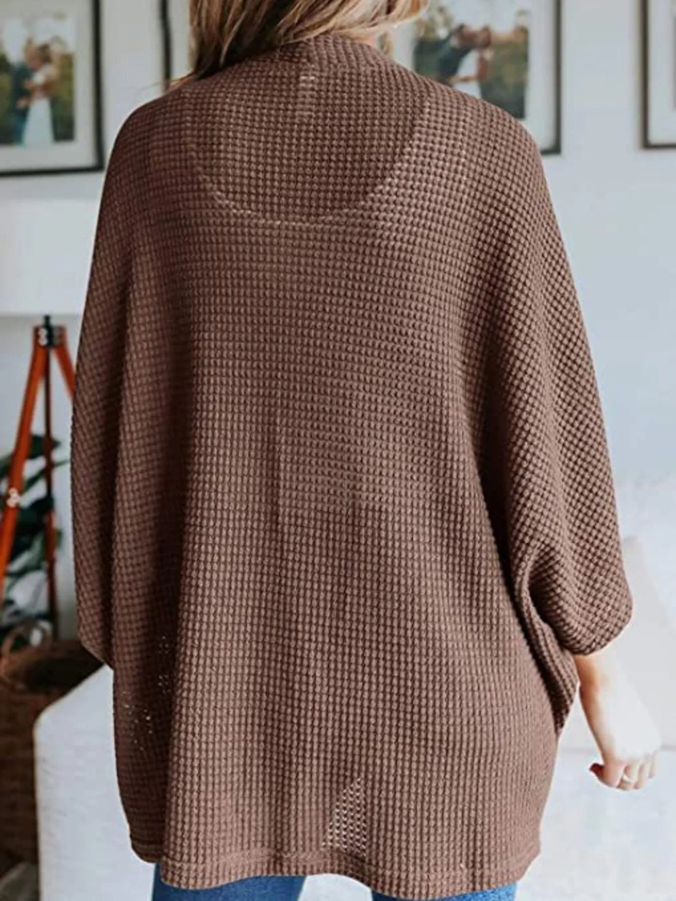 Full Size Open Front Waffle Knit Cardigan Plus Size - MAD RUFFI