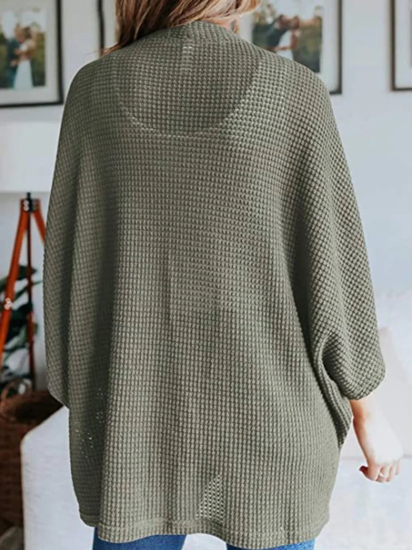 Full Size Open Front Waffle Knit Cardigan Plus Size - MAD RUFFI