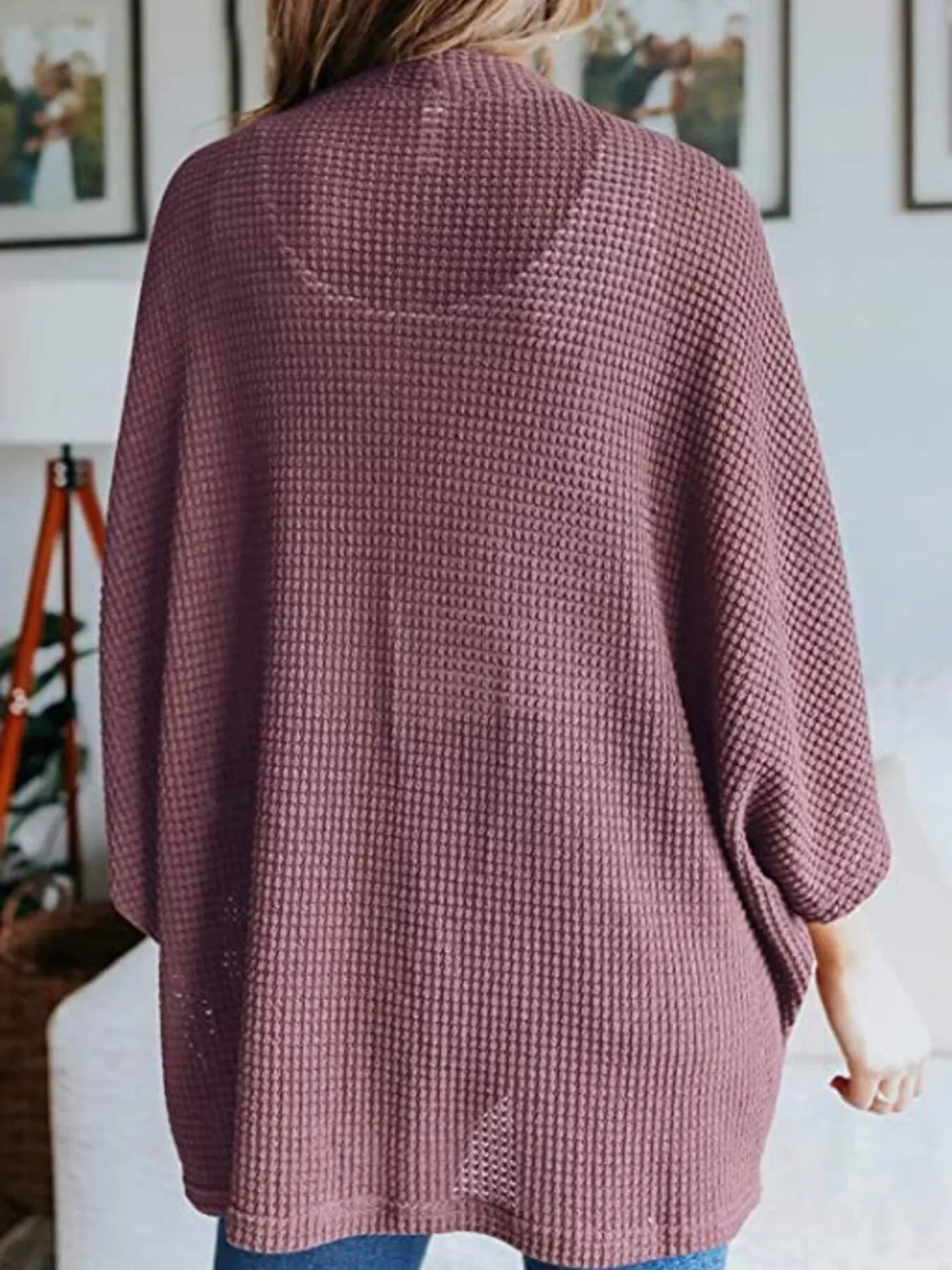 Full Size Open Front Waffle Knit Cardigan Plus Size - MAD RUFFI