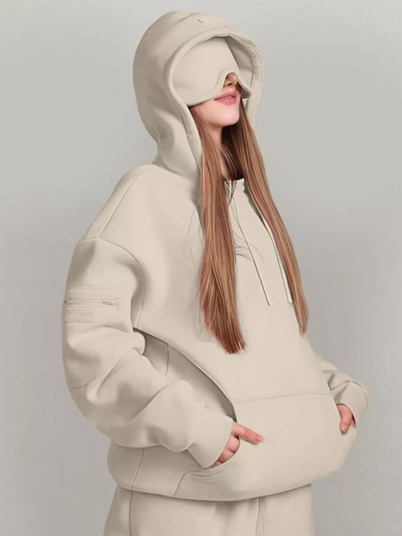 Full Size Oversized Kangaroo Pocket Long Sleeve Hoodie Plus Size - MAD RUFFI