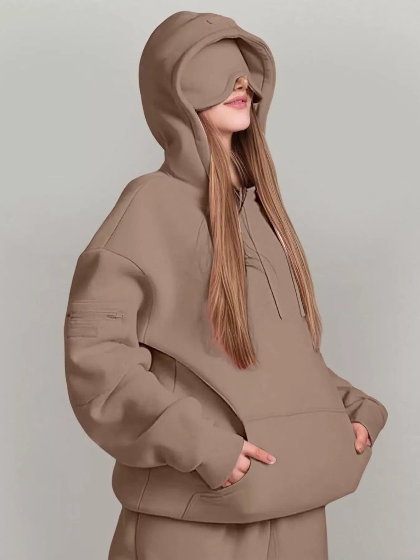 Full Size Oversized Kangaroo Pocket Long Sleeve Hoodie Plus Size - MAD RUFFI