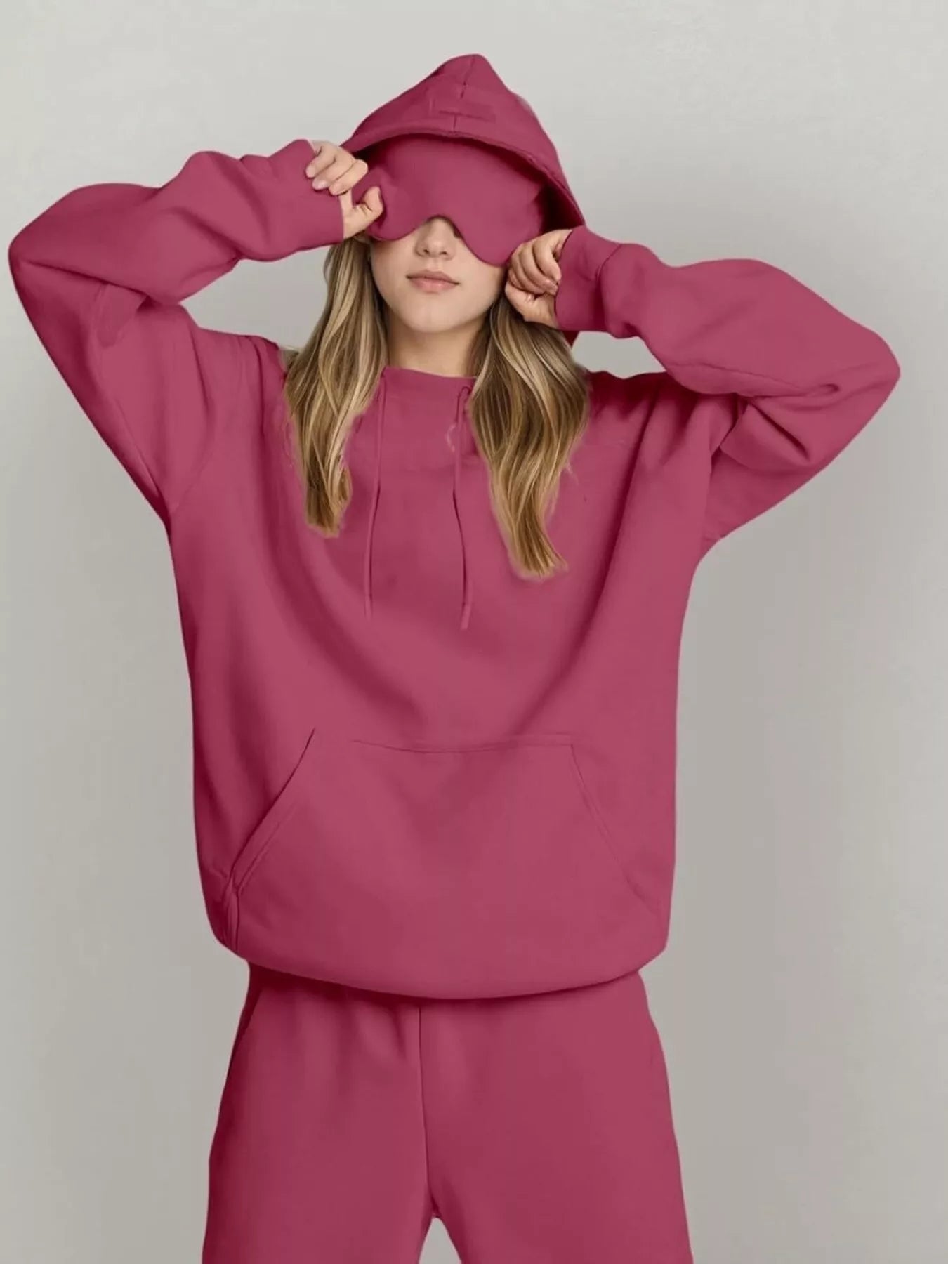 Full Size Oversized Kangaroo Pocket Long Sleeve Hoodie Plus Size - MAD RUFFI