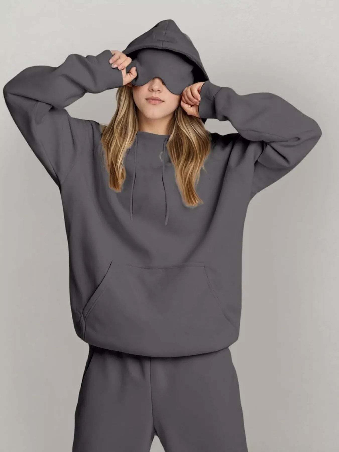 Full Size Oversized Kangaroo Pocket Long Sleeve Hoodie Plus Size - MAD RUFFI