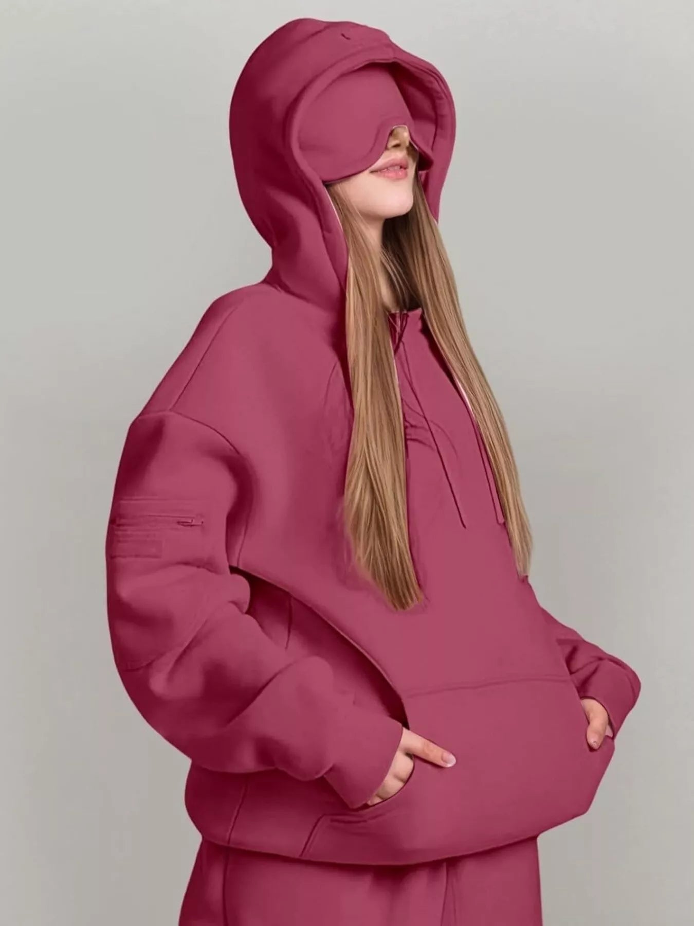 Full Size Oversized Kangaroo Pocket Long Sleeve Hoodie Plus Size - MAD RUFFI