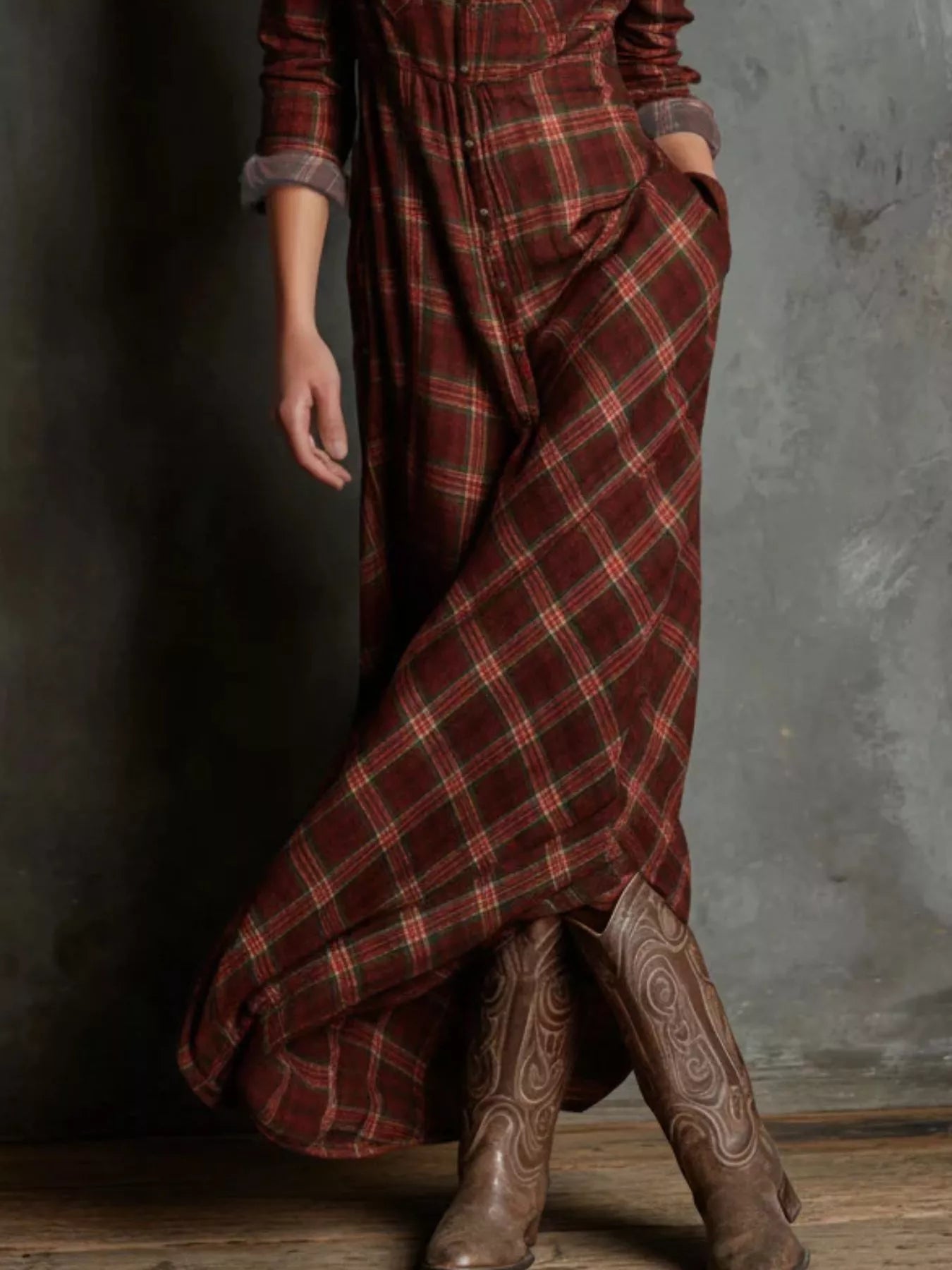 Full Size Plaid Button - Down Maxi Dress Plus Size - MAD RUFFI Full Size Plaid Button - Down Maxi Dress Plus Size - MAD RUFFI