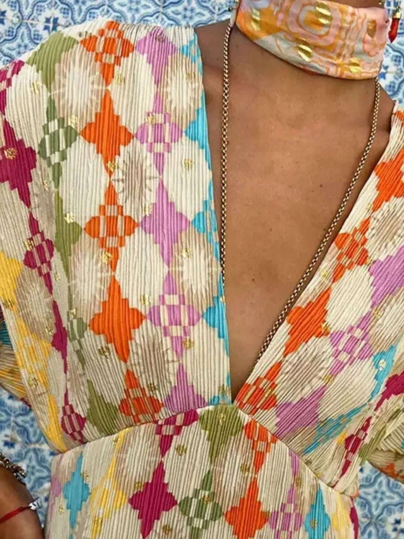 Full Size Printed Deep V - Neck Dress Plus Size - MAD RUFFI