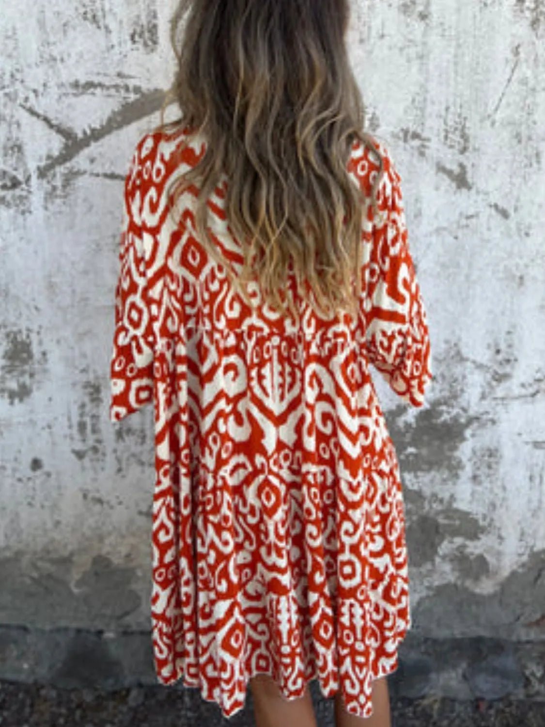 Full Size Printed Notched Half Sleeve Dress Plus Size - MAD RUFFI